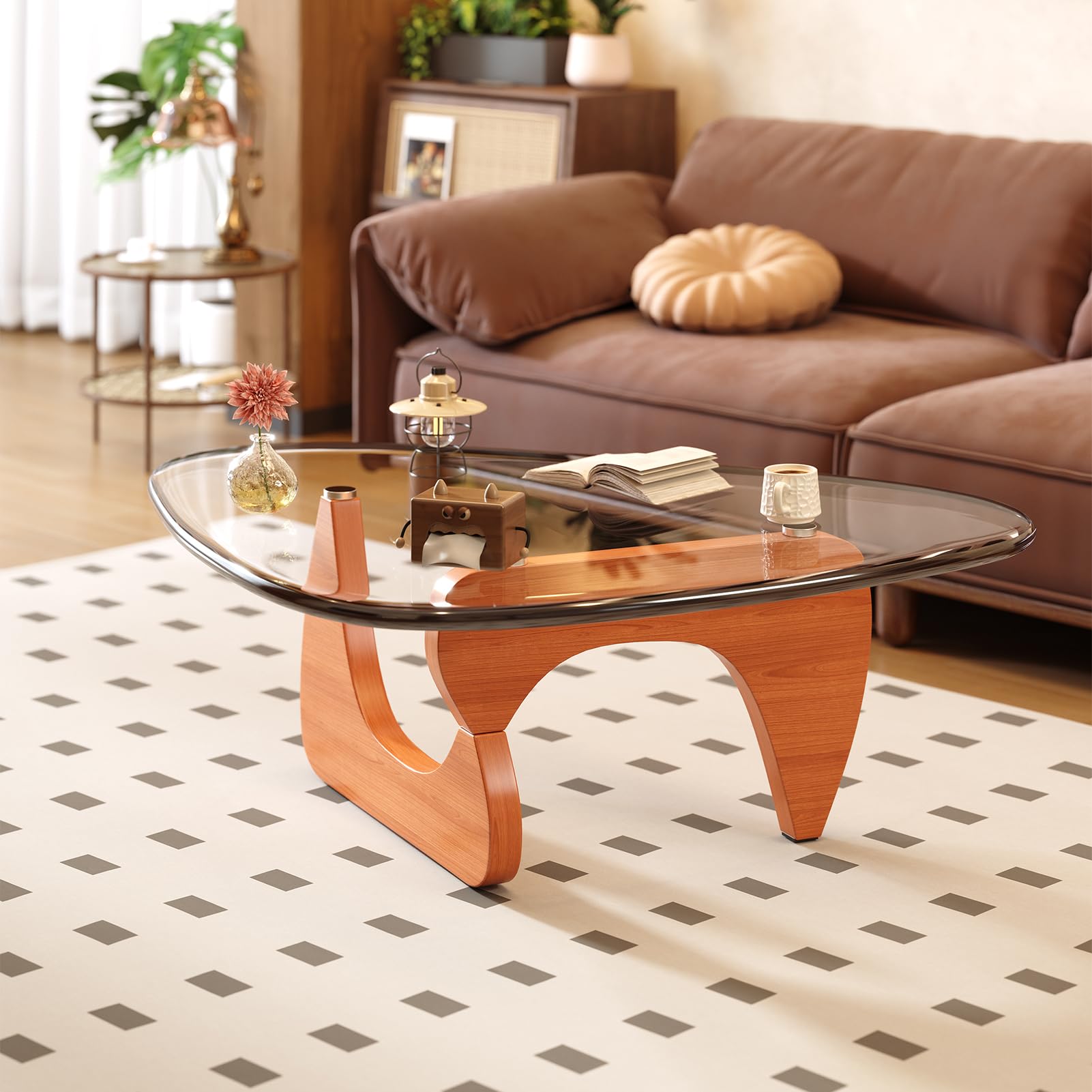 Coffee Table for Living Room Mid Century Modern Center Table with Glass Top and Wood, 32 Inch, Brown/Walnut - pokemaCoffee Table for Living Room Mid Century Modern Center Table with Glass Top and Wood, 32 Inch, Brown/Walnut