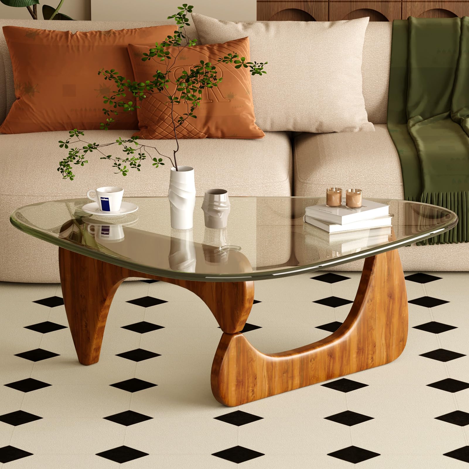 Coffee Table for Living Room Mid Century Modern Center Table with Glass Top and Wood, 32 Inch, Brown/Walnut - pokemaCoffee Table for Living Room Mid Century Modern Center Table with Glass Top and Wood, 32 Inch, Brown/Walnut