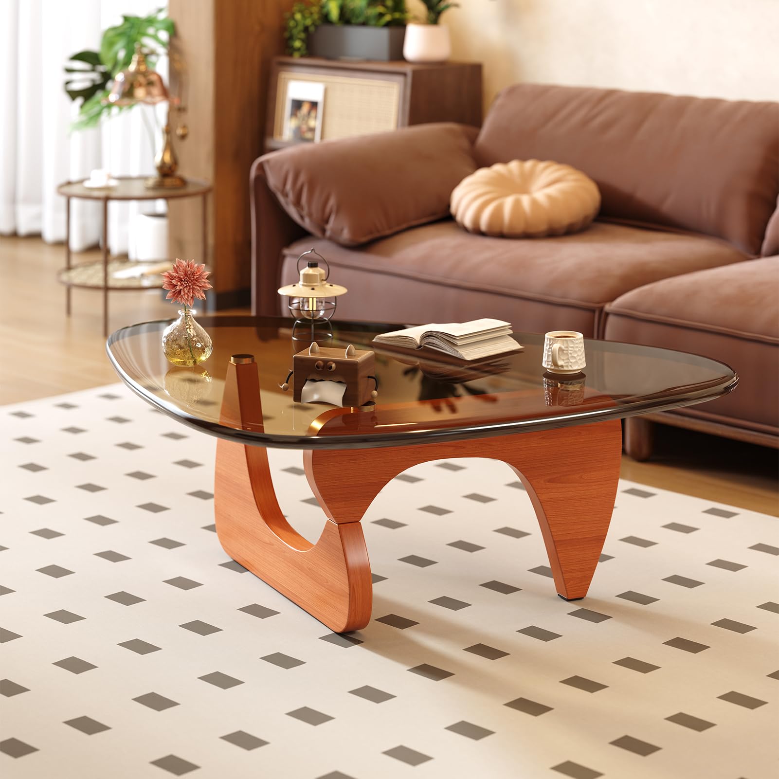 Coffee Table for Living Room Mid Century Modern Center Table with Glass Top and Wood, 32 Inch, Brown/Walnut - pokemaCoffee Table for Living Room Mid Century Modern Center Table with Glass Top and Wood, 32 Inch, Brown/Walnut