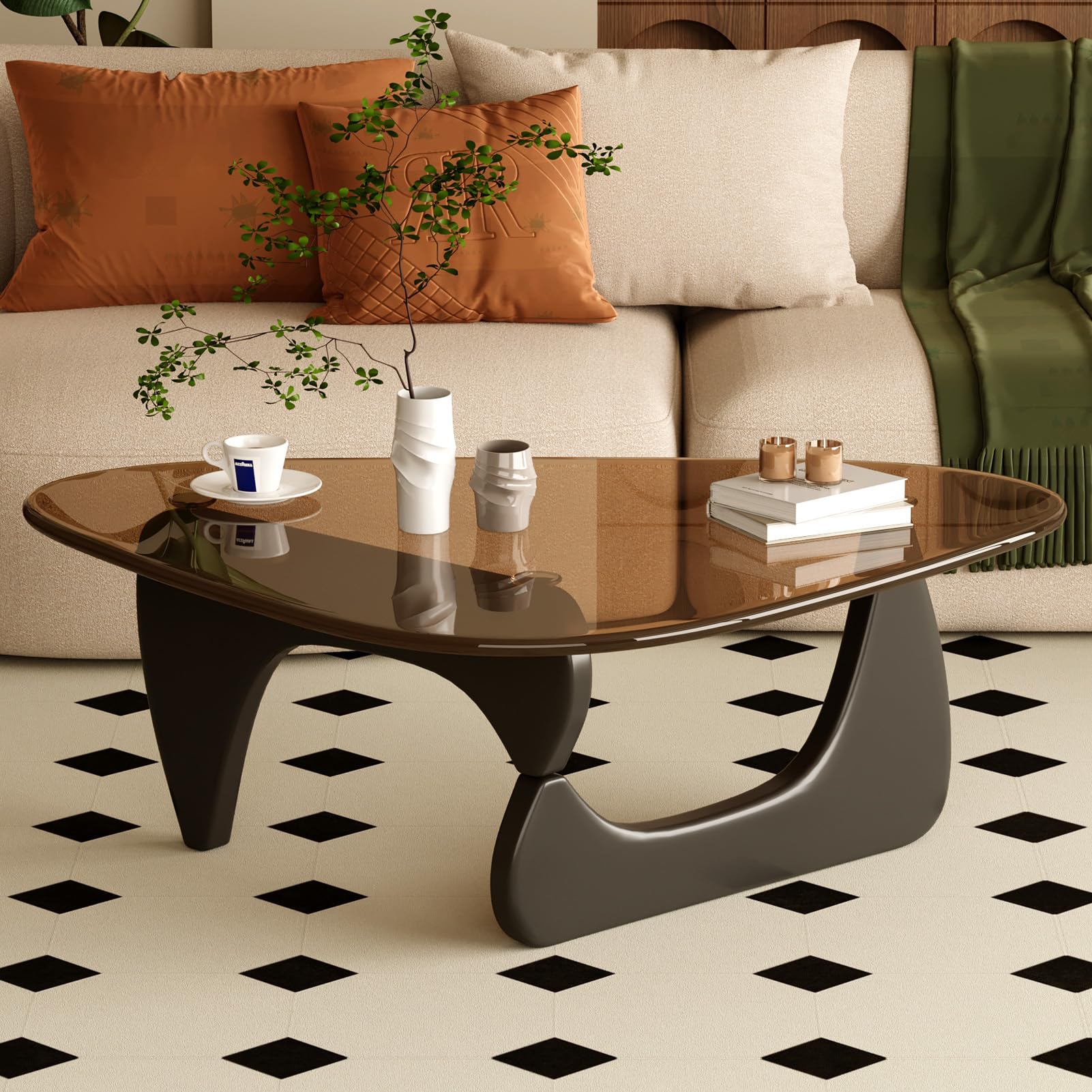 Coffee Table for Living Room Mid Century Modern Center Table with Glass Top and Wood, 32 Inch, Brown/Walnut - pokemaCoffee Table for Living Room Mid Century Modern Center Table with Glass Top and Wood, 32 Inch, Brown/Walnut