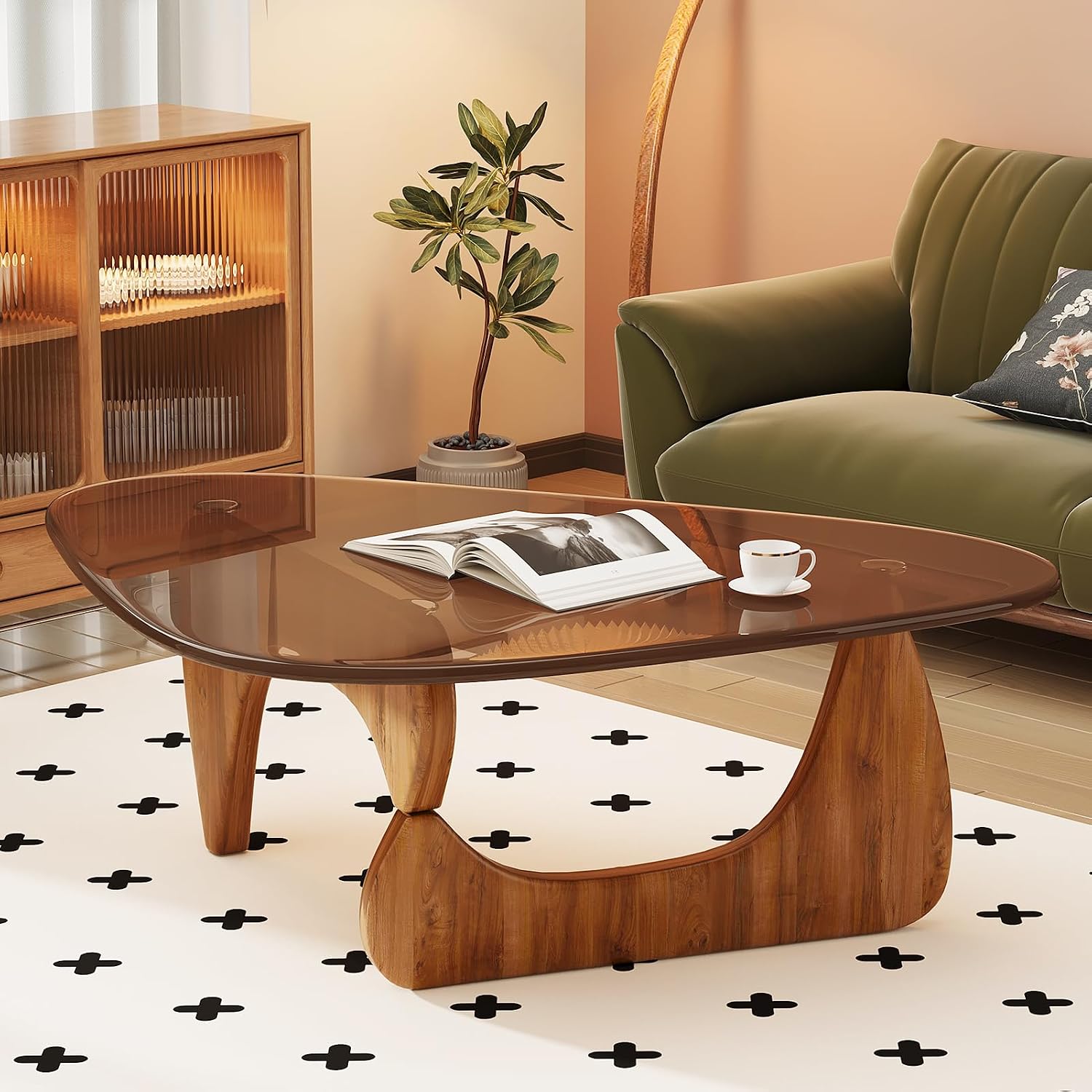 Coffee Table for Living Room Mid Century Modern Center Table with Glass Top and Wood, 32 Inch, Brown/Walnut - pokemaCoffee Table for Living Room Mid Century Modern Center Table with Glass Top and Wood, 32 Inch, Brown/Walnut