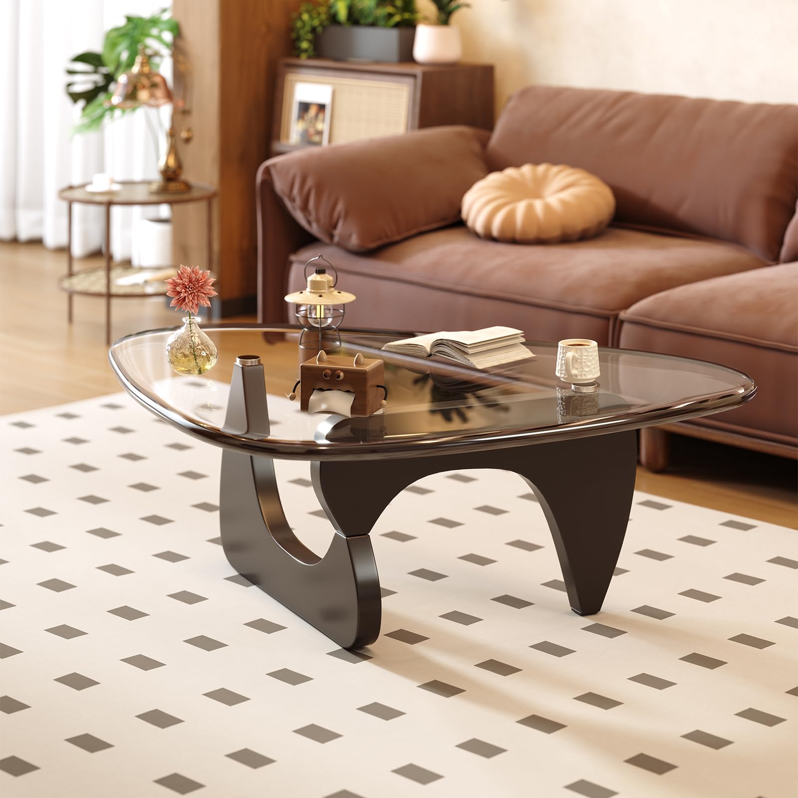 Coffee Table for Living Room Mid Century Modern Center Table with Glass Top and Wood, 32 Inch, Brown/Walnut - pokemaCoffee Table for Living Room Mid Century Modern Center Table with Glass Top and Wood, 32 Inch, Brown/Walnut