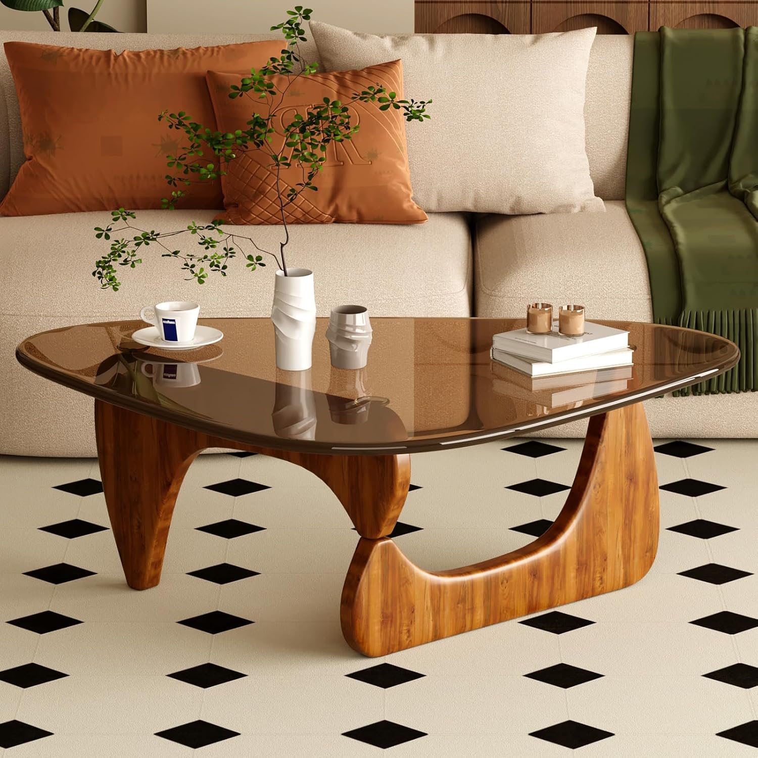 Coffee Table for Living Room Mid Century Modern Center Table with Glass Top and Wood, 32 Inch, Brown/Walnut - pokemaCoffee Table for Living Room Mid Century Modern Center Table with Glass Top and Wood, 32 Inch, Brown/Walnut