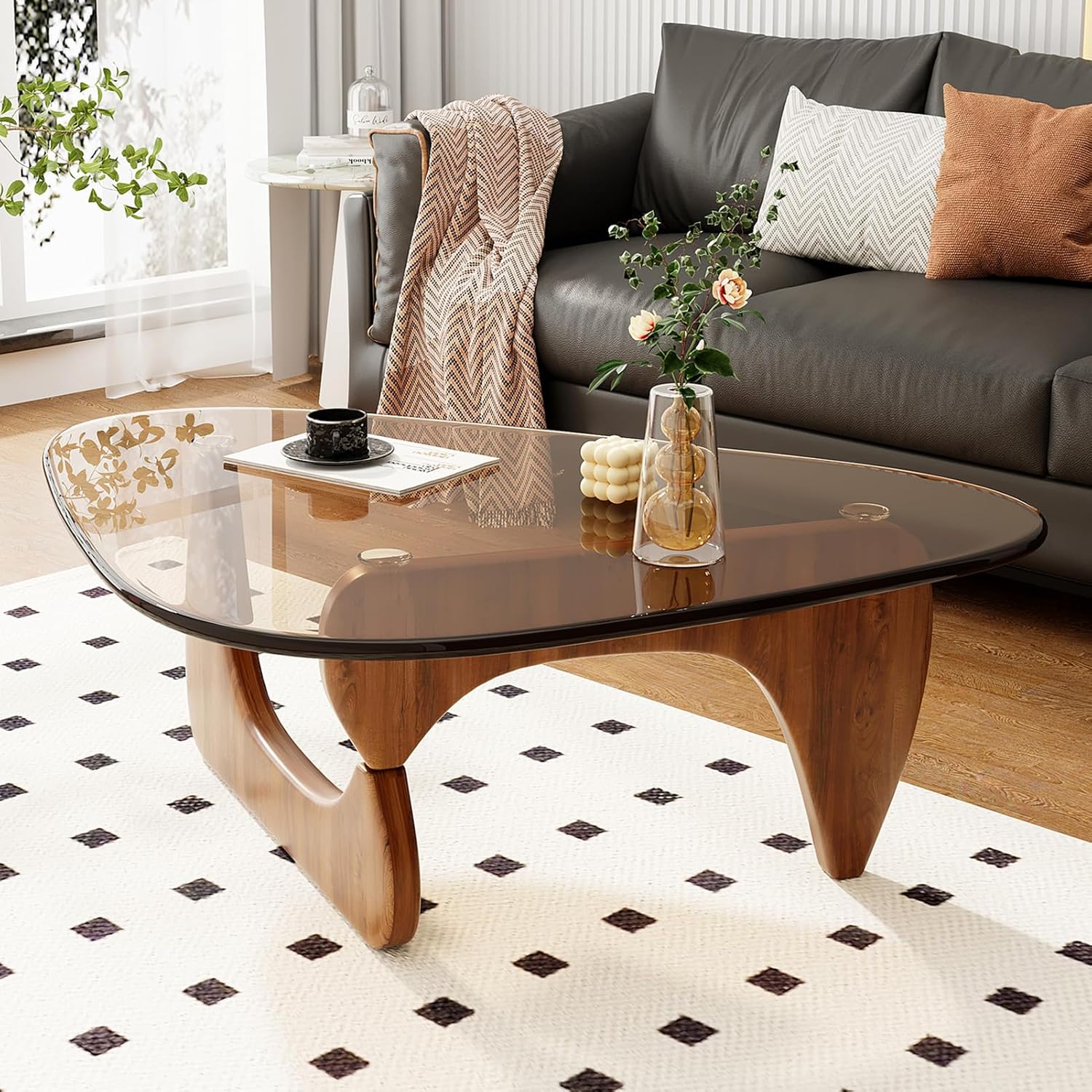 Coffee Table for Living Room Mid Century Modern Center Table with Glass Top and Wood, 32 Inch, Brown/Walnut - pokemaCoffee Table for Living Room Mid Century Modern Center Table with Glass Top and Wood, 32 Inch, Brown/Walnut
