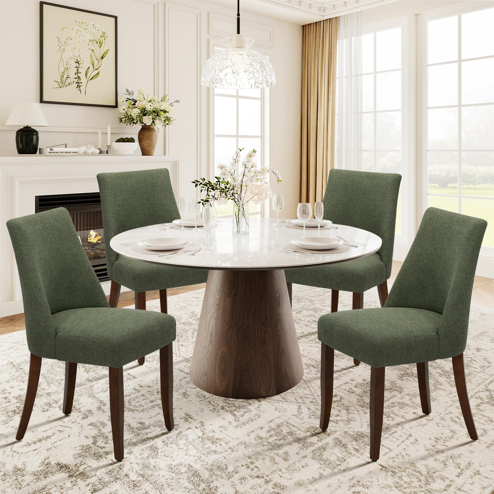 COLAMY Upholstered Dining Chairs Set of 6, Mid Century Modern Kitchen Chairs with Back, Farmhouse Fabric Side Dining Room Chairs with Wood Legs for Dining Room Restaurant, Brown - pokemaCOLAMY Upholstered Dining Chairs Set of 6, Mid Century Modern Kitchen Chairs with Back, Farmhouse Fabric Side Dining Room Chairs with Wood Legs for Dining Room Restaurant, Brown
