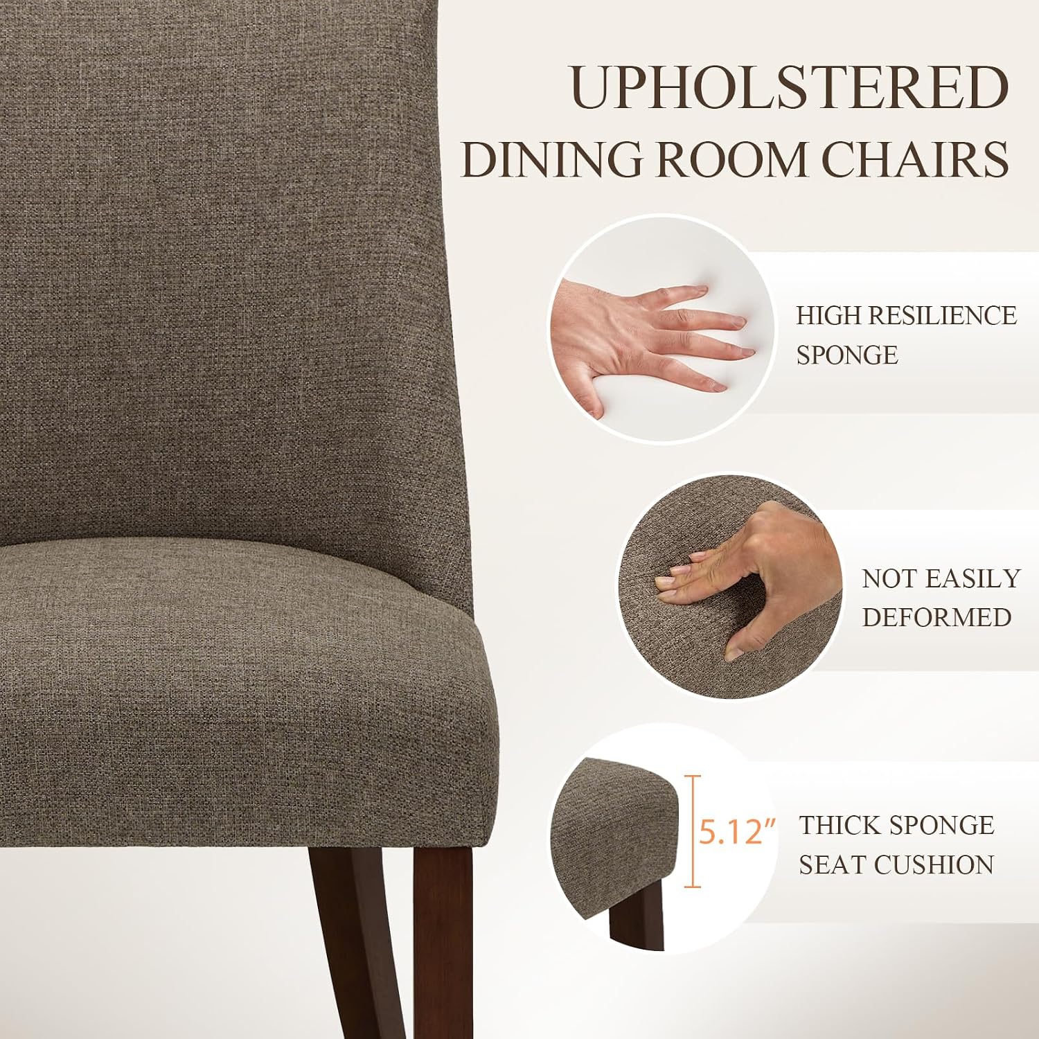 COLAMY Upholstered Dining Chairs Set of 6, Mid Century Modern Kitchen Chairs with Back, Farmhouse Fabric Side Dining Room Chairs with Wood Legs for Dining Room Restaurant, Brown - pokemaCOLAMY Upholstered Dining Chairs Set of 6, Mid Century Modern Kitchen Chairs with Back, Farmhouse Fabric Side Dining Room Chairs with Wood Legs for Dining Room Restaurant, Brown