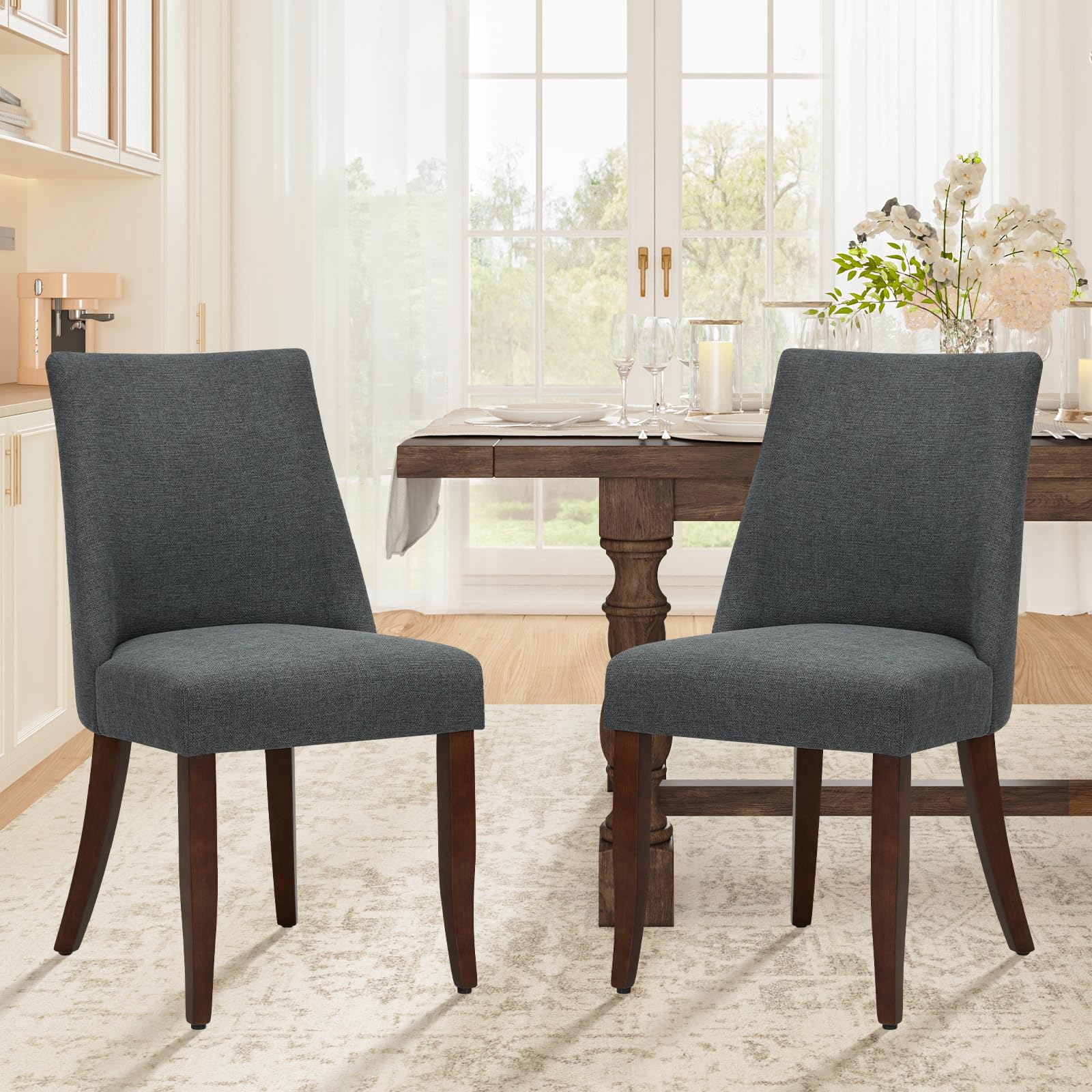 COLAMY Upholstered Dining Chairs Set of 6, Mid Century Modern Kitchen Chairs with Back, Farmhouse Fabric Side Dining Room Chairs with Wood Legs for Dining Room Restaurant, Brown - pokemaCOLAMY Upholstered Dining Chairs Set of 6, Mid Century Modern Kitchen Chairs with Back, Farmhouse Fabric Side Dining Room Chairs with Wood Legs for Dining Room Restaurant, Brown