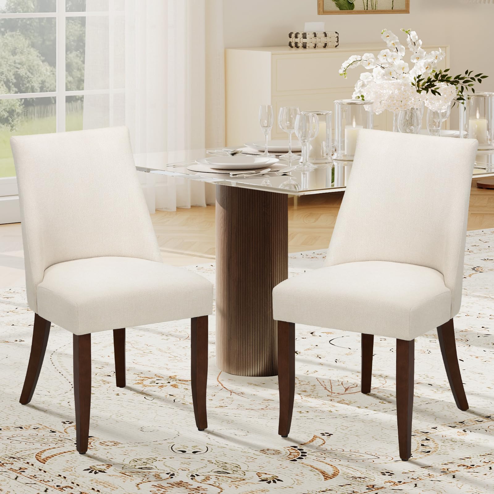 COLAMY Upholstered Dining Chairs Set of 6, Mid Century Modern Kitchen Chairs with Back, Farmhouse Fabric Side Dining Room Chairs with Wood Legs for Dining Room Restaurant, Brown - pokemaCOLAMY Upholstered Dining Chairs Set of 6, Mid Century Modern Kitchen Chairs with Back, Farmhouse Fabric Side Dining Room Chairs with Wood Legs for Dining Room Restaurant, Brown