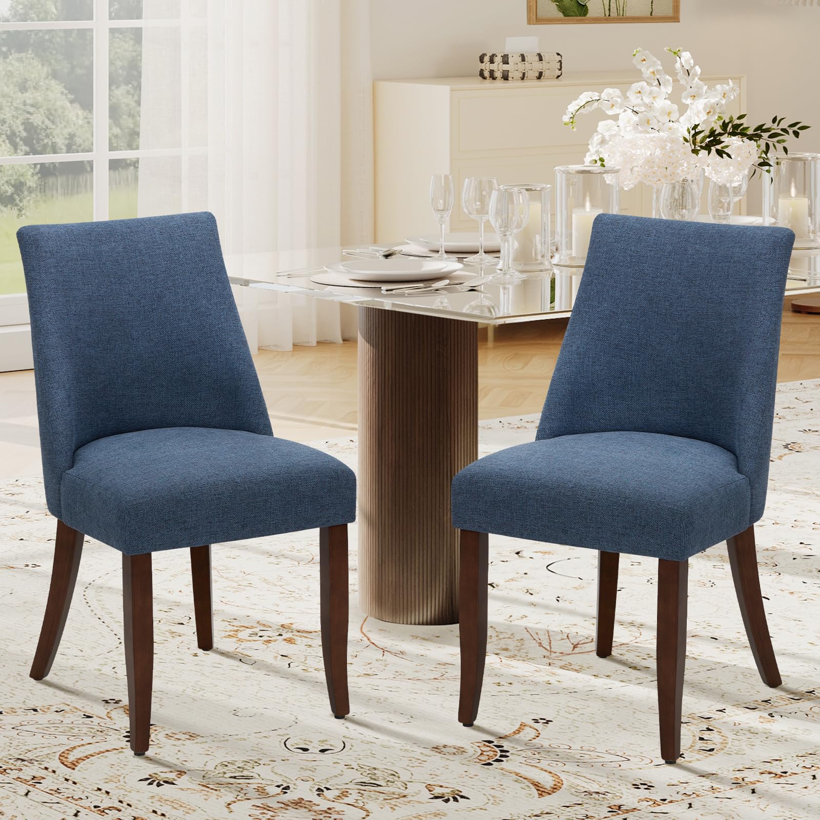 COLAMY Upholstered Dining Chairs Set of 6, Mid Century Modern Kitchen Chairs with Back, Farmhouse Fabric Side Dining Room Chairs with Wood Legs for Dining Room Restaurant, Brown - pokemaCOLAMY Upholstered Dining Chairs Set of 6, Mid Century Modern Kitchen Chairs with Back, Farmhouse Fabric Side Dining Room Chairs with Wood Legs for Dining Room Restaurant, Brown