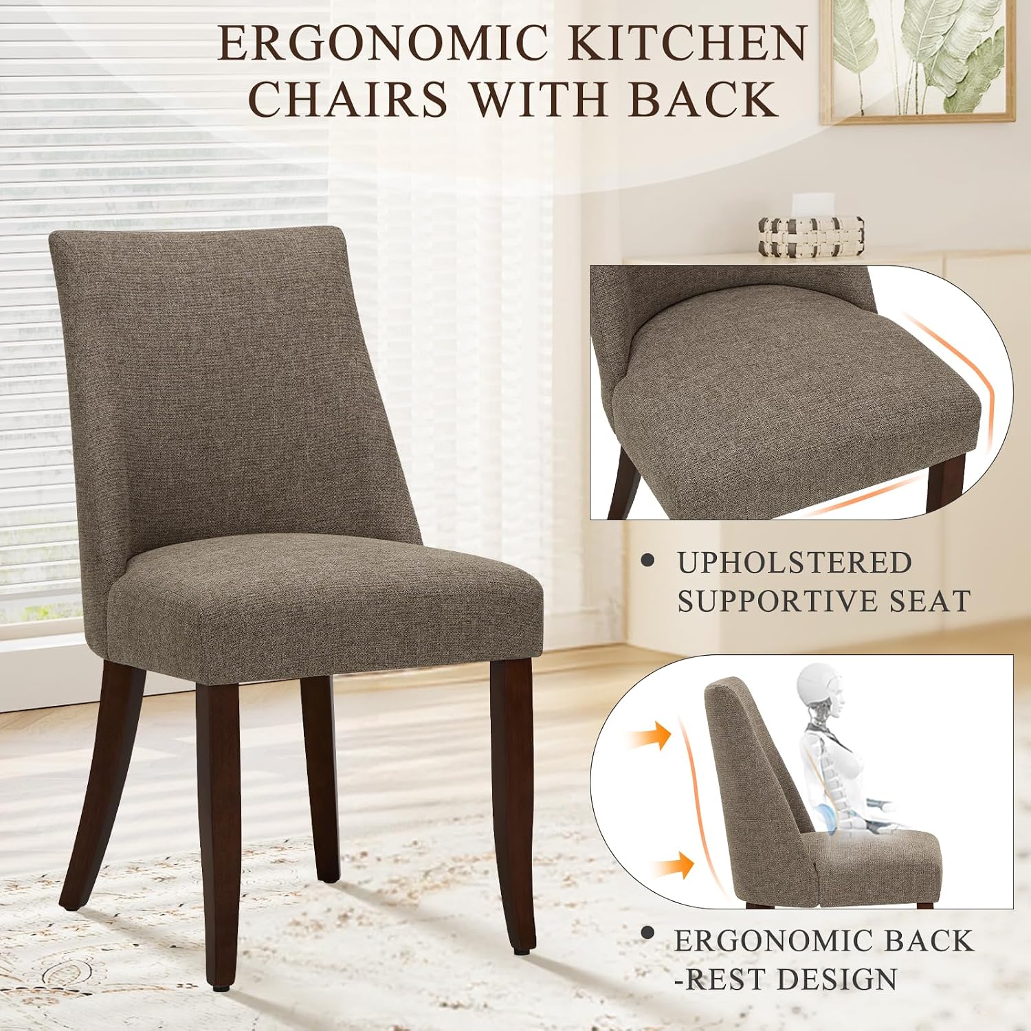 COLAMY Upholstered Dining Chairs Set of 6, Mid Century Modern Kitchen Chairs with Back, Farmhouse Fabric Side Dining Room Chairs with Wood Legs for Dining Room Restaurant, Brown - pokemaCOLAMY Upholstered Dining Chairs Set of 6, Mid Century Modern Kitchen Chairs with Back, Farmhouse Fabric Side Dining Room Chairs with Wood Legs for Dining Room Restaurant, Brown