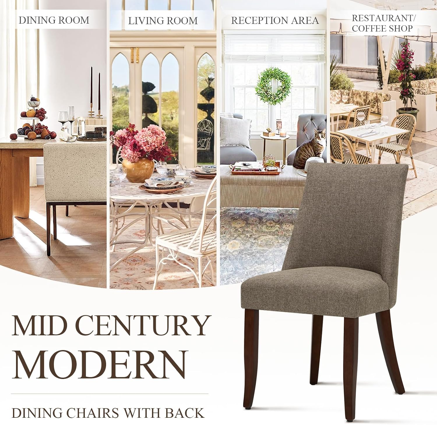 COLAMY Upholstered Dining Chairs Set of 6, Mid Century Modern Kitchen Chairs with Back, Farmhouse Fabric Side Dining Room Chairs with Wood Legs for Dining Room Restaurant, Brown - pokemaCOLAMY Upholstered Dining Chairs Set of 6, Mid Century Modern Kitchen Chairs with Back, Farmhouse Fabric Side Dining Room Chairs with Wood Legs for Dining Room Restaurant, Brown