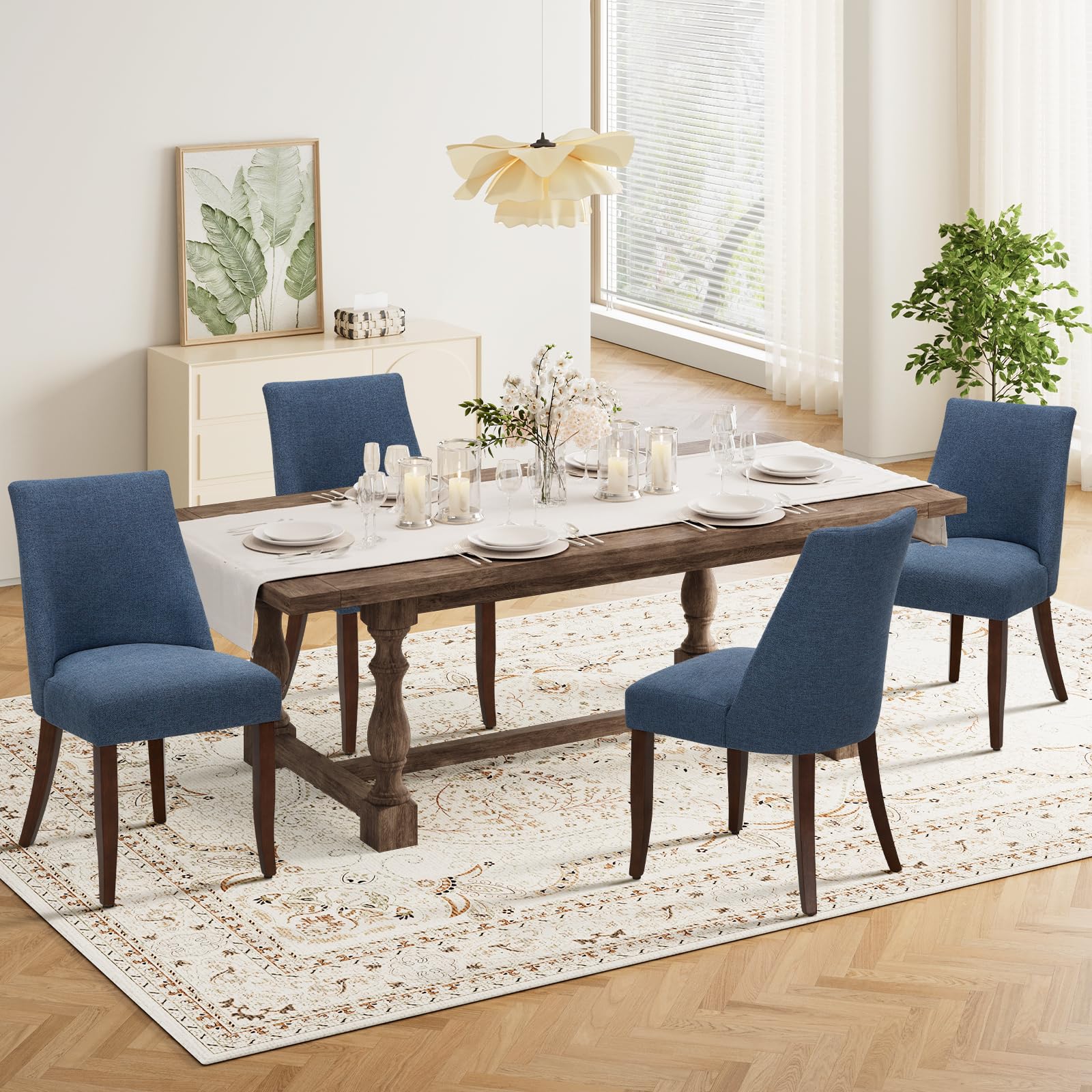 COLAMY Upholstered Dining Chairs Set of 6, Mid Century Modern Kitchen Chairs with Back, Farmhouse Fabric Side Dining Room Chairs with Wood Legs for Dining Room Restaurant, Brown - pokemaCOLAMY Upholstered Dining Chairs Set of 6, Mid Century Modern Kitchen Chairs with Back, Farmhouse Fabric Side Dining Room Chairs with Wood Legs for Dining Room Restaurant, Brown