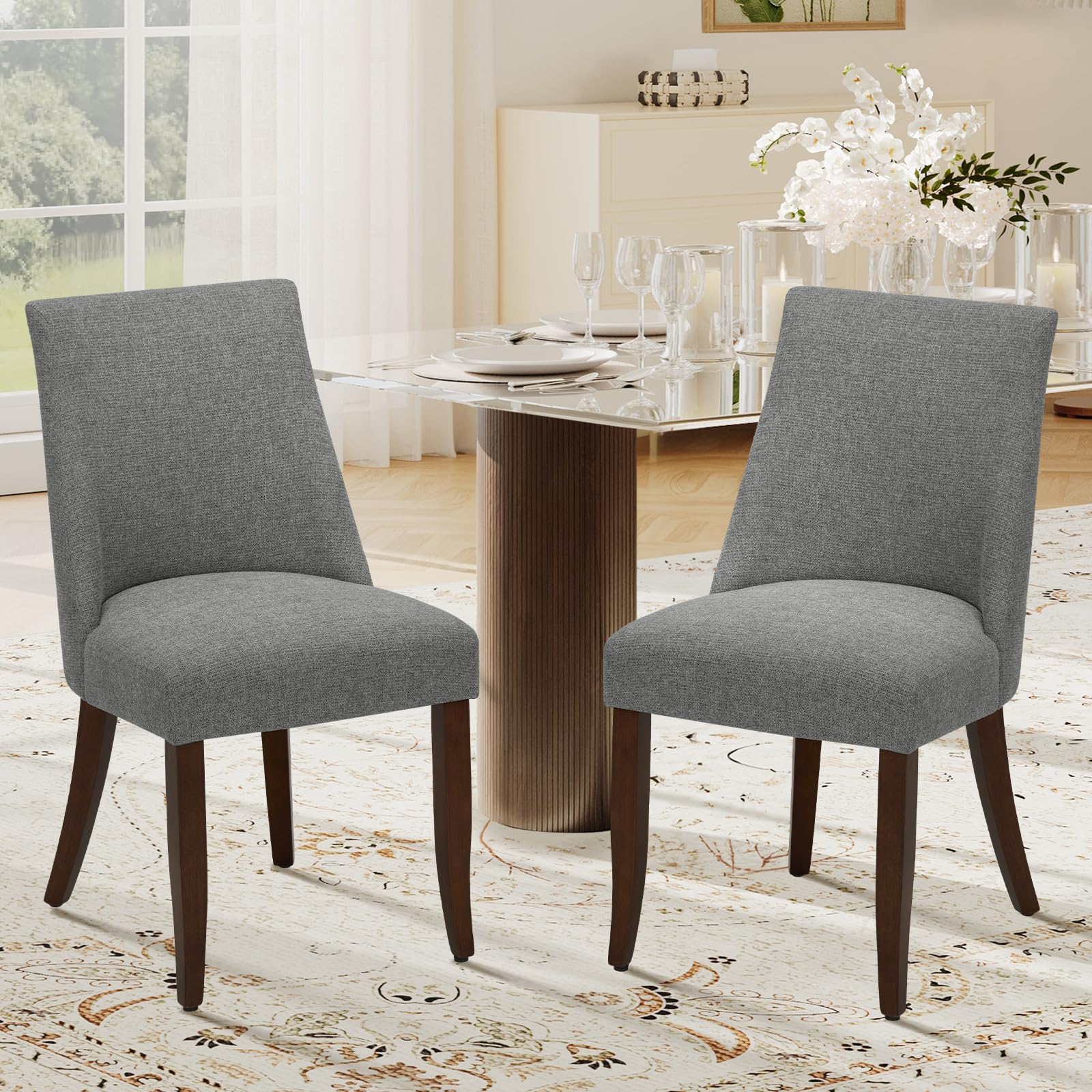 COLAMY Upholstered Dining Chairs Set of 6, Mid Century Modern Kitchen Chairs with Back, Farmhouse Fabric Side Dining Room Chairs with Wood Legs for Dining Room Restaurant, Brown - pokemaCOLAMY Upholstered Dining Chairs Set of 6, Mid Century Modern Kitchen Chairs with Back, Farmhouse Fabric Side Dining Room Chairs with Wood Legs for Dining Room Restaurant, Brown