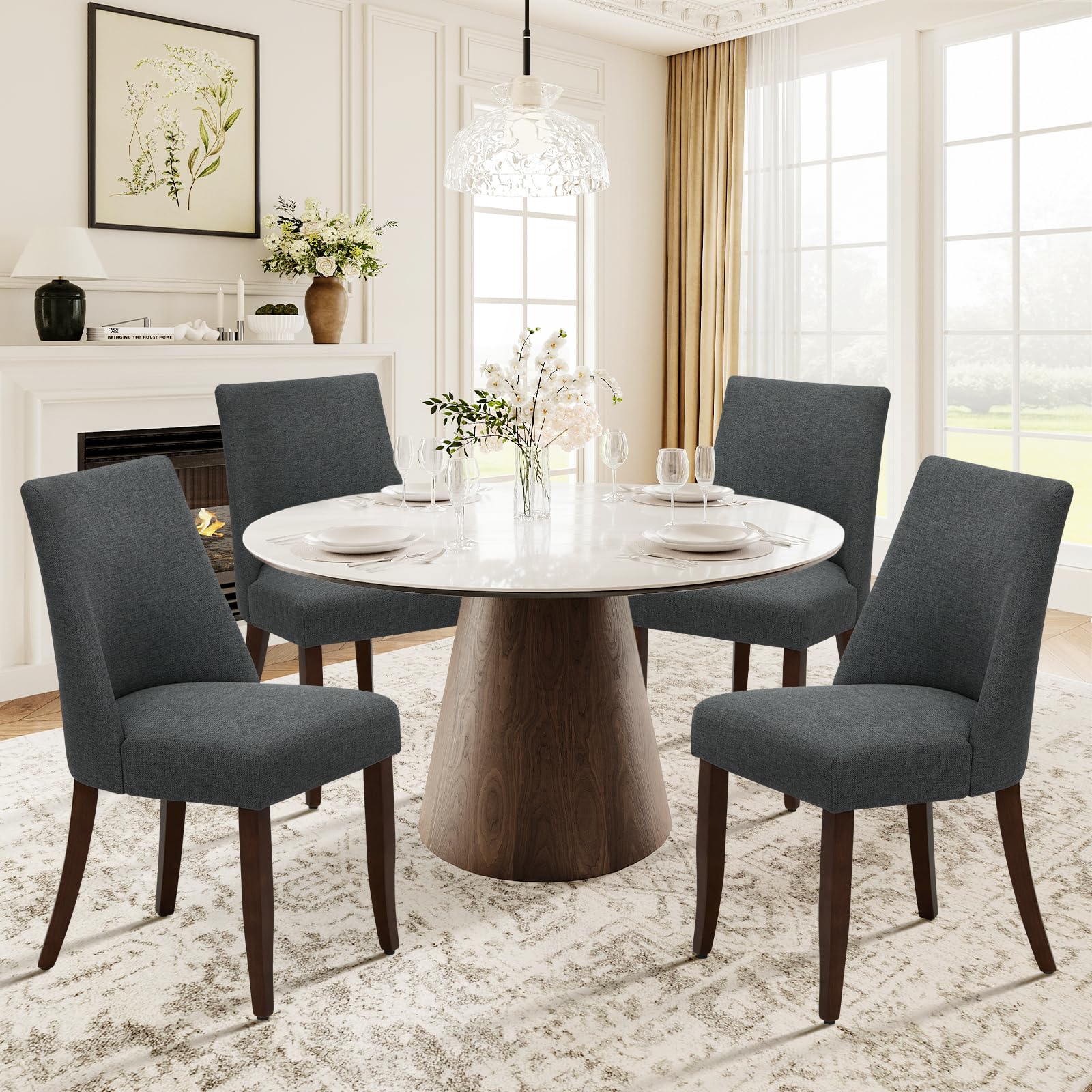 COLAMY Upholstered Dining Chairs Set of 6, Mid Century Modern Kitchen Chairs with Back, Farmhouse Fabric Side Dining Room Chairs with Wood Legs for Dining Room Restaurant, Brown - pokemaCOLAMY Upholstered Dining Chairs Set of 6, Mid Century Modern Kitchen Chairs with Back, Farmhouse Fabric Side Dining Room Chairs with Wood Legs for Dining Room Restaurant, Brown