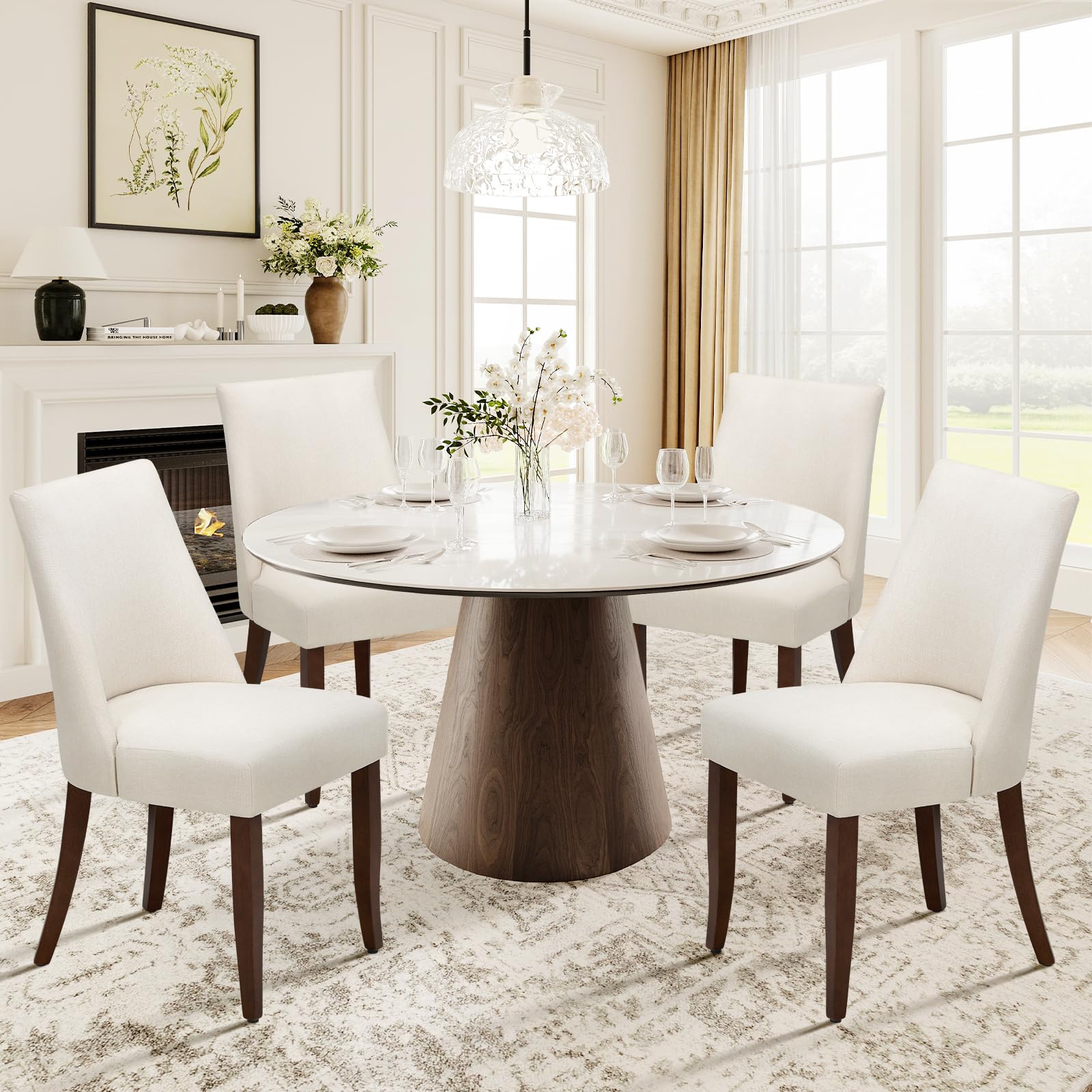 COLAMY Upholstered Dining Chairs Set of 6, Mid Century Modern Kitchen Chairs with Back, Farmhouse Fabric Side Dining Room Chairs with Wood Legs for Dining Room Restaurant, Brown - pokemaCOLAMY Upholstered Dining Chairs Set of 6, Mid Century Modern Kitchen Chairs with Back, Farmhouse Fabric Side Dining Room Chairs with Wood Legs for Dining Room Restaurant, Brown