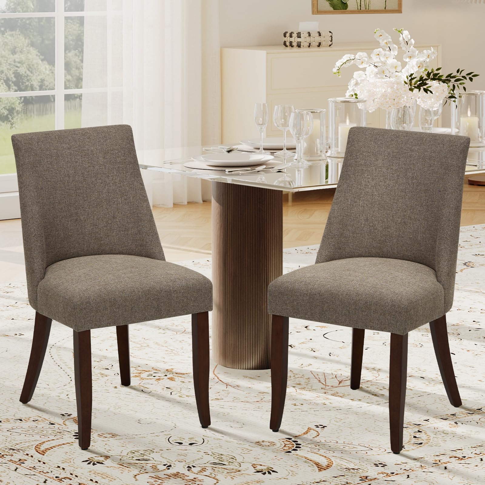 COLAMY Upholstered Dining Chairs Set of 6, Mid Century Modern Kitchen Chairs with Back, Farmhouse Fabric Side Dining Room Chairs with Wood Legs for Dining Room Restaurant, Brown - pokemaCOLAMY Upholstered Dining Chairs Set of 6, Mid Century Modern Kitchen Chairs with Back, Farmhouse Fabric Side Dining Room Chairs with Wood Legs for Dining Room Restaurant, Brown