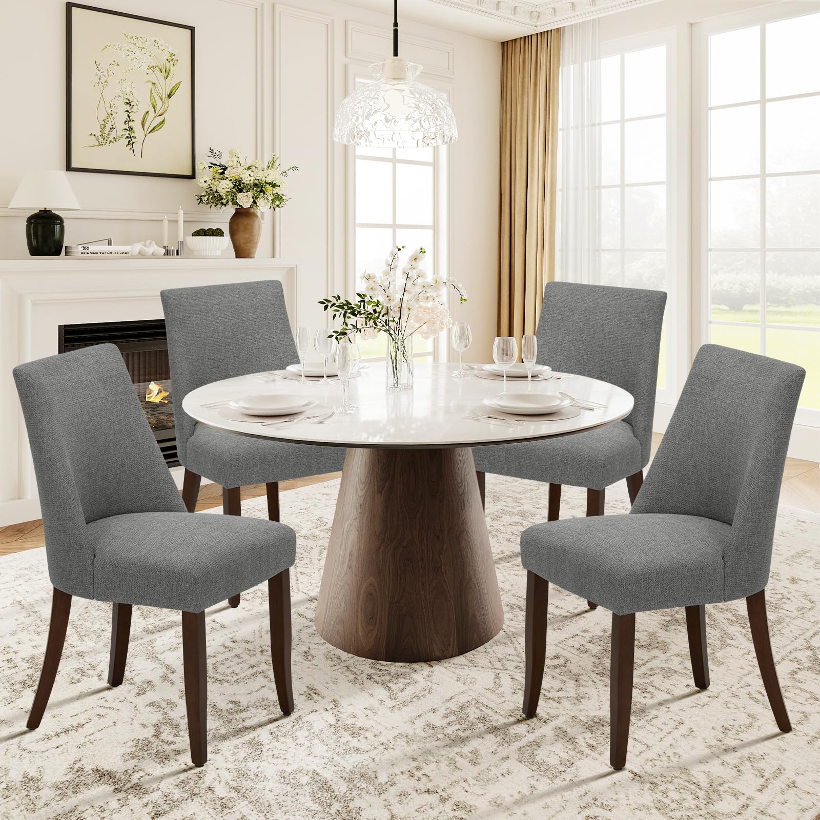 COLAMY Upholstered Dining Chairs Set of 6, Mid Century Modern Kitchen Chairs with Back, Farmhouse Fabric Side Dining Room Chairs with Wood Legs for Dining Room Restaurant, Brown - pokemaCOLAMY Upholstered Dining Chairs Set of 6, Mid Century Modern Kitchen Chairs with Back, Farmhouse Fabric Side Dining Room Chairs with Wood Legs for Dining Room Restaurant, Brown