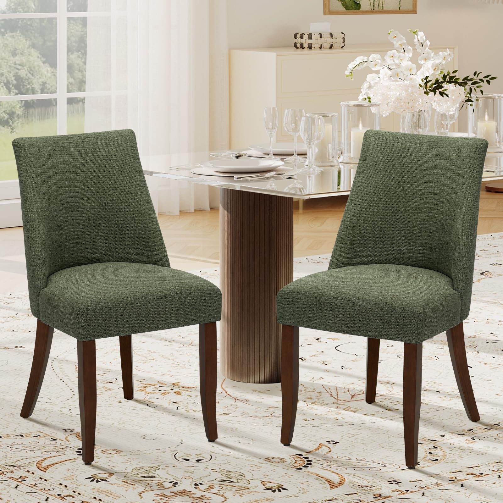 COLAMY Upholstered Dining Chairs Set of 6, Mid Century Modern Kitchen Chairs with Back, Farmhouse Fabric Side Dining Room Chairs with Wood Legs for Dining Room Restaurant, Brown - pokemaCOLAMY Upholstered Dining Chairs Set of 6, Mid Century Modern Kitchen Chairs with Back, Farmhouse Fabric Side Dining Room Chairs with Wood Legs for Dining Room Restaurant, Brown