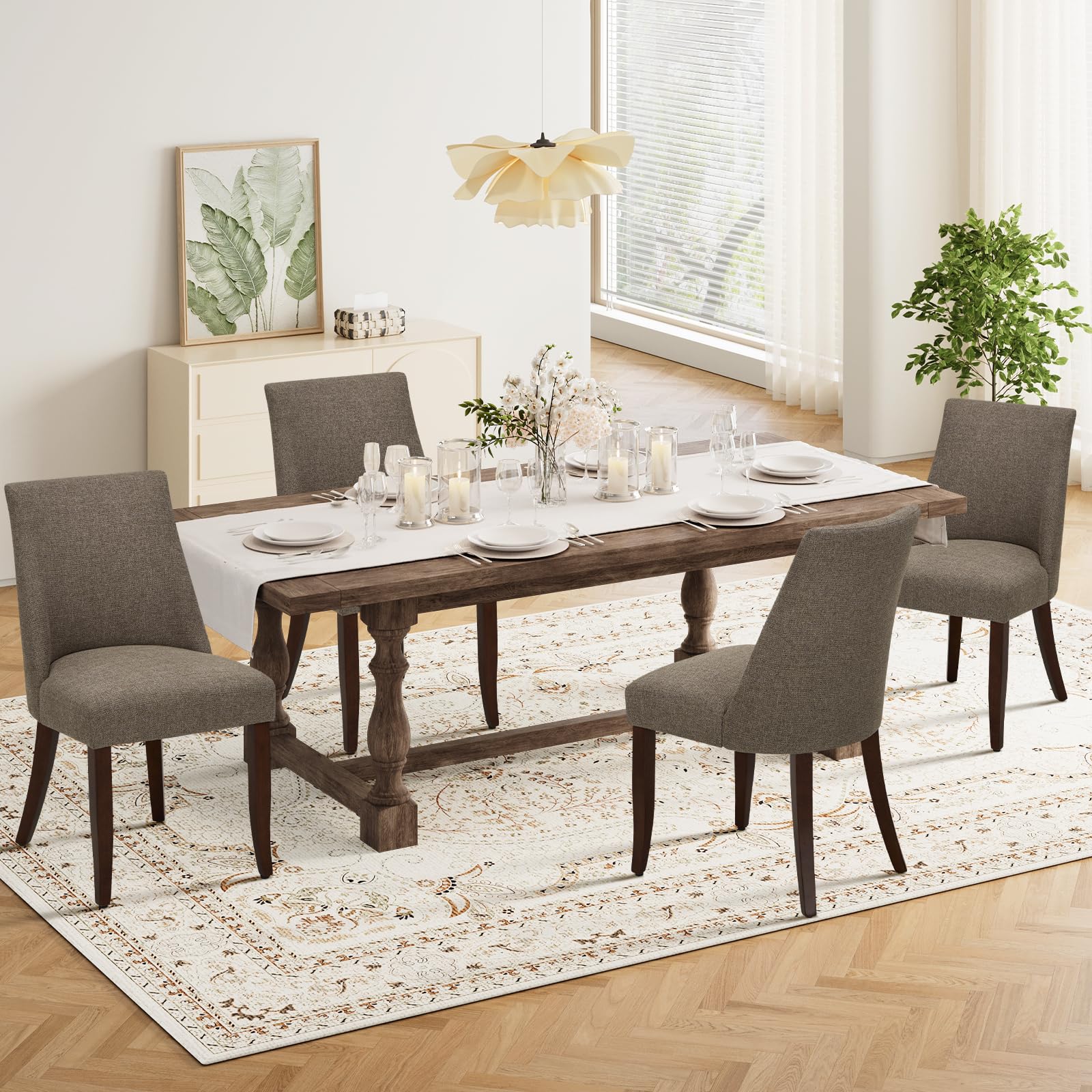 COLAMY Upholstered Dining Chairs Set of 6, Mid Century Modern Kitchen Chairs with Back, Farmhouse Fabric Side Dining Room Chairs with Wood Legs for Dining Room Restaurant, Brown - pokemaCOLAMY Upholstered Dining Chairs Set of 6, Mid Century Modern Kitchen Chairs with Back, Farmhouse Fabric Side Dining Room Chairs with Wood Legs for Dining Room Restaurant, Brown