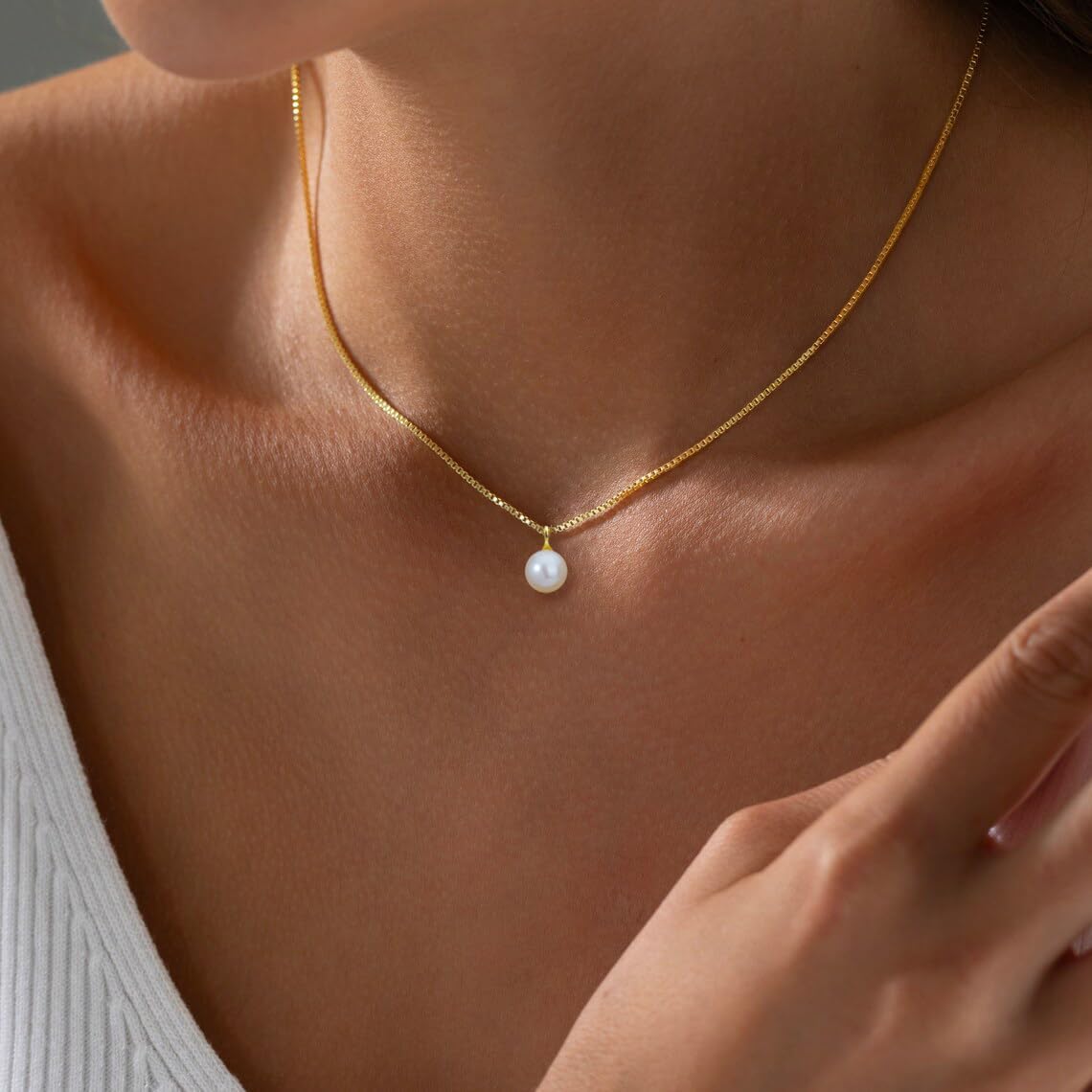 Collier de perles en or pour femmes tendance, chaîne à maillons carrés simple plaquée or 14 carats, collier à breloques délicat pour femmes - pokemaCollier de perles en or pour femmes tendance, chaîne à maillons carrés simple plaquée or 14 carats, collier à breloques délicat pour femmes