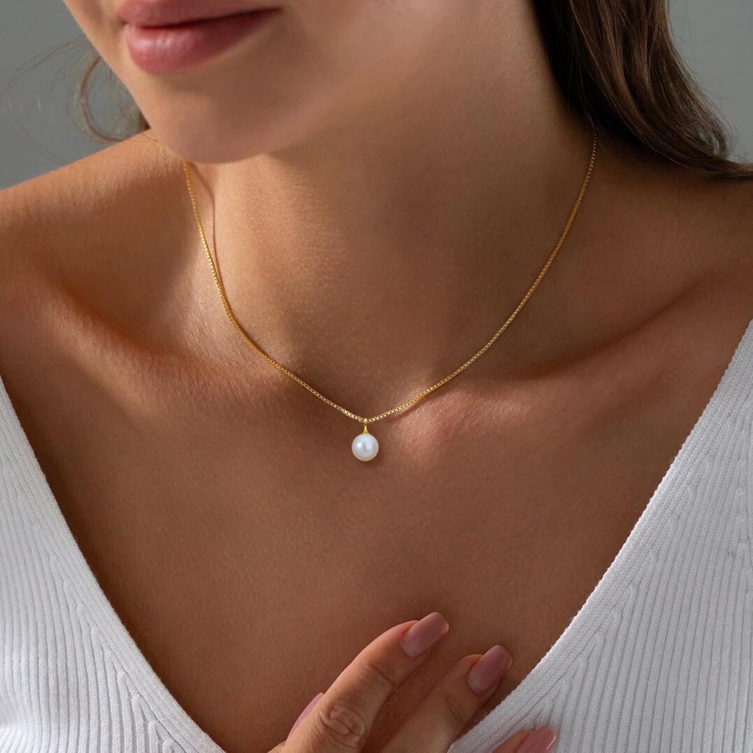 Collier de perles en or pour femmes tendance, chaîne à maillons carrés simple plaquée or 14 carats, collier à breloques délicat pour femmes - pokemaCollier de perles en or pour femmes tendance, chaîne à maillons carrés simple plaquée or 14 carats, collier à breloques délicat pour femmes