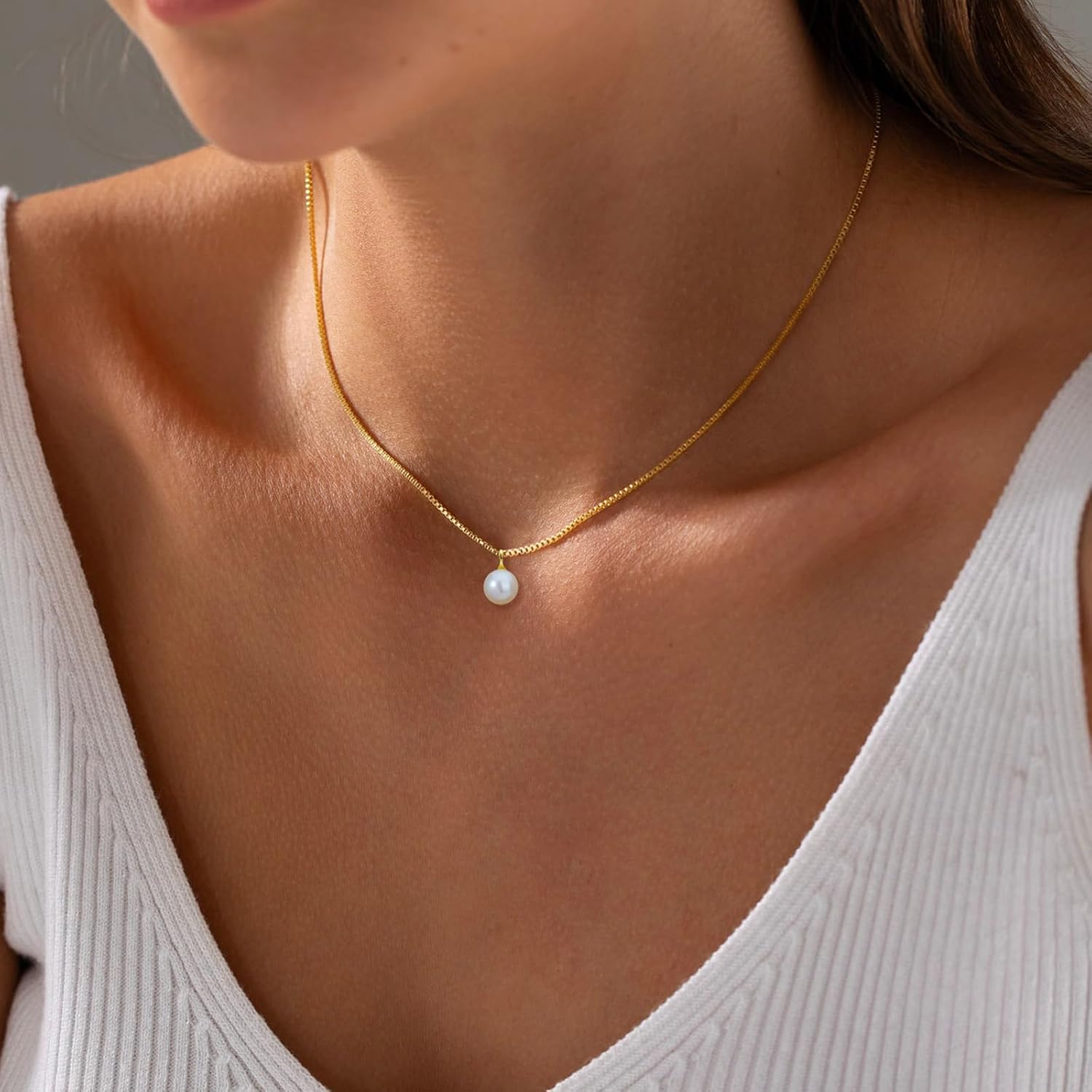 Collier de perles en or pour femmes tendance, chaîne à maillons carrés simple plaquée or 14 carats, collier à breloques délicat pour femmes - pokemaCollier de perles en or pour femmes tendance, chaîne à maillons carrés simple plaquée or 14 carats, collier à breloques délicat pour femmes