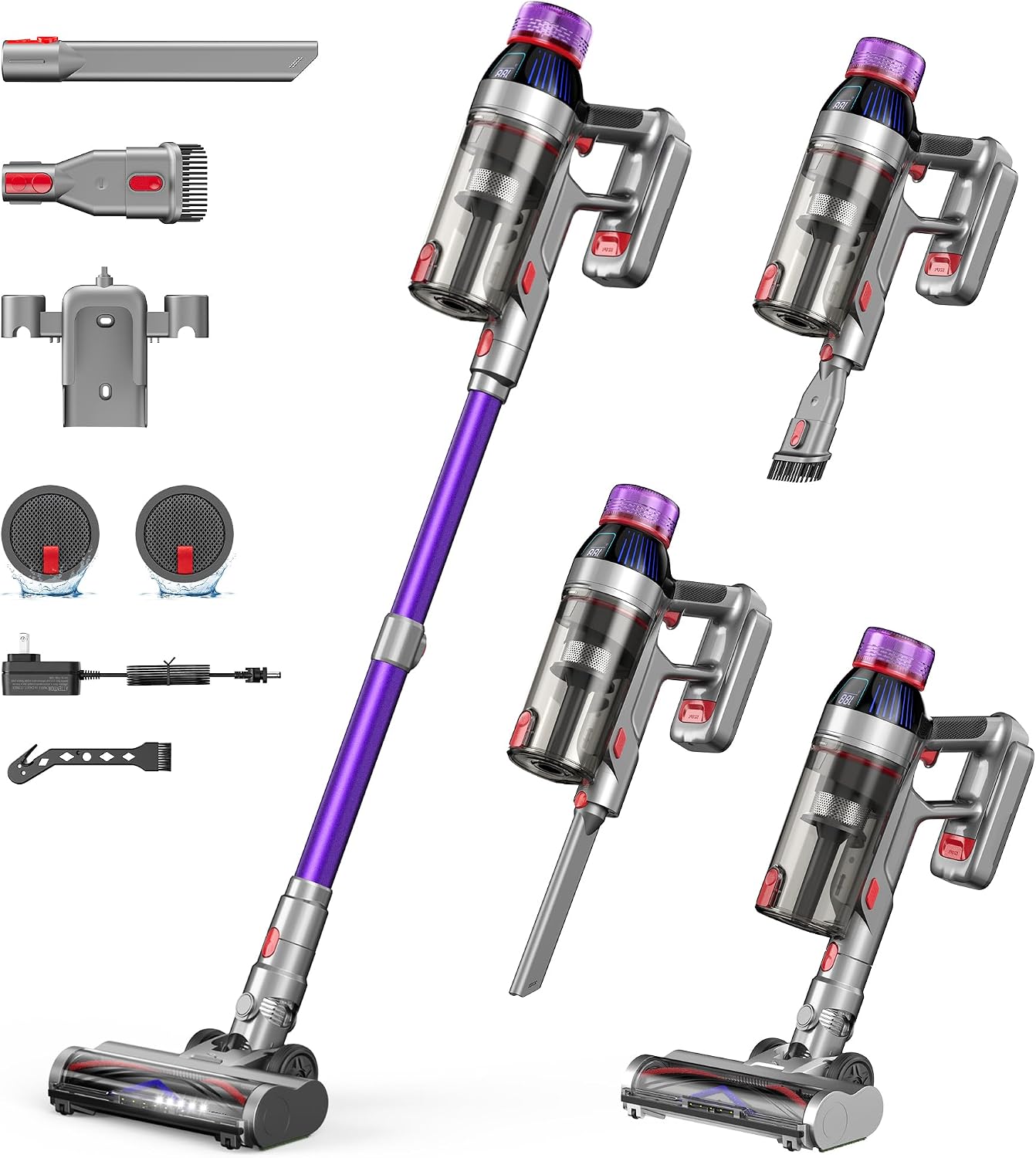 Cordless Stick Vacuum Cleaner for Home: 550W 45KPa Powerful Suction with HEPA Filter,55 Min Runtime, LED Display, Anti-Tangle Brush,Rechargeable Battery,Lightweight for Pet Hair,Carpets & Hard Floors - pokemaCordless Stick Vacuum Cleaner for Home: 550W 45KPa Powerful Suction with HEPA Filter,55 Min Runtime, LED Display, Anti-Tangle Brush,Rechargeable Battery,Lightweight for Pet Hair,Carpets & Hard Floors