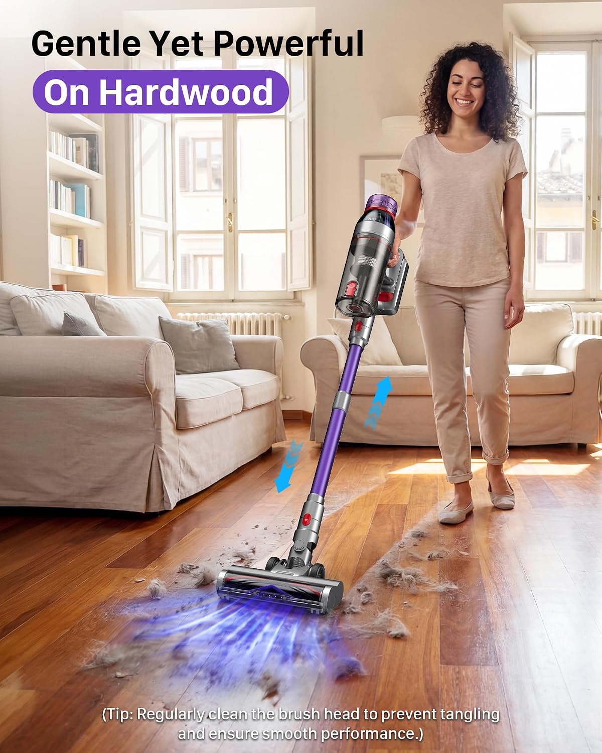 Cordless Stick Vacuum Cleaner for Home: 550W 45KPa Powerful Suction with HEPA Filter,55 Min Runtime, LED Display, Anti-Tangle Brush,Rechargeable Battery,Lightweight for Pet Hair,Carpets & Hard Floors - pokemaCordless Stick Vacuum Cleaner for Home: 550W 45KPa Powerful Suction with HEPA Filter,55 Min Runtime, LED Display, Anti-Tangle Brush,Rechargeable Battery,Lightweight for Pet Hair,Carpets & Hard Floors