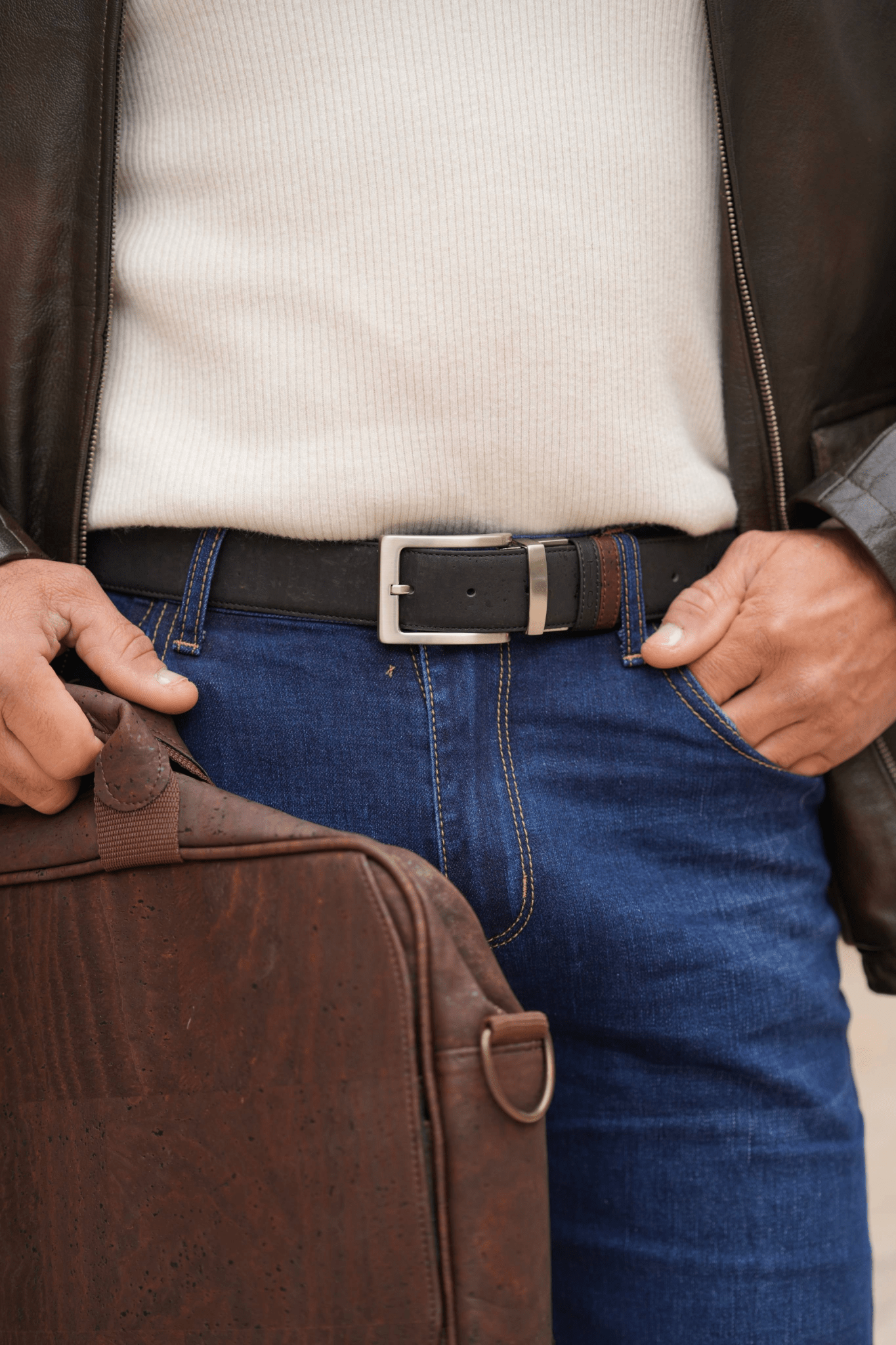 Cork Reversible Men's Belt (Brown/Black) - pokemaCork Reversible Men's Belt (Brown/Black)