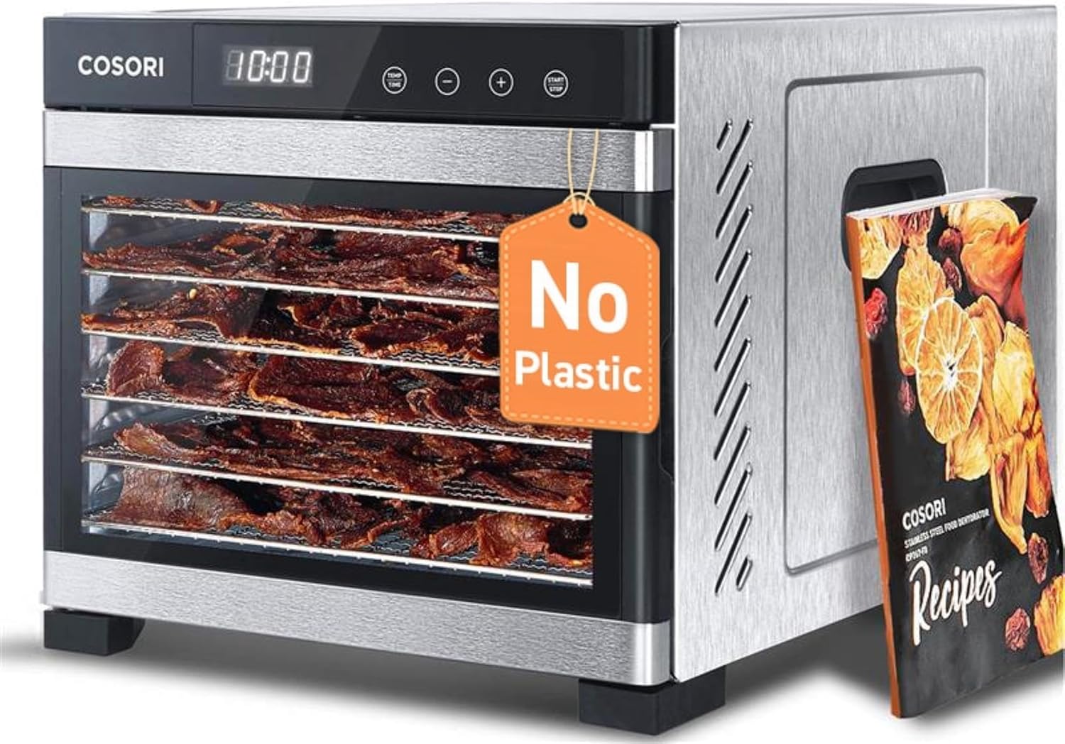 Cosori Food Dehydrator, 6 Stainless Steel Trays, 48H Timer, Temp Control | Ideal for Jerky, Fruit, Vegetables, Herbs, Yogurt & Dog Treats, 600W Rear-Mounted Fan for Even Drying, 50 Recipes, Silver - pokemaCosori Food Dehydrator, 6 Stainless Steel Trays, 48H Timer, Temp Control | Ideal for Jerky, Fruit, Vegetables, Herbs, Yogurt & Dog Treats, 600W Rear-Mounted Fan for Even Drying, 50 Recipes, Silver