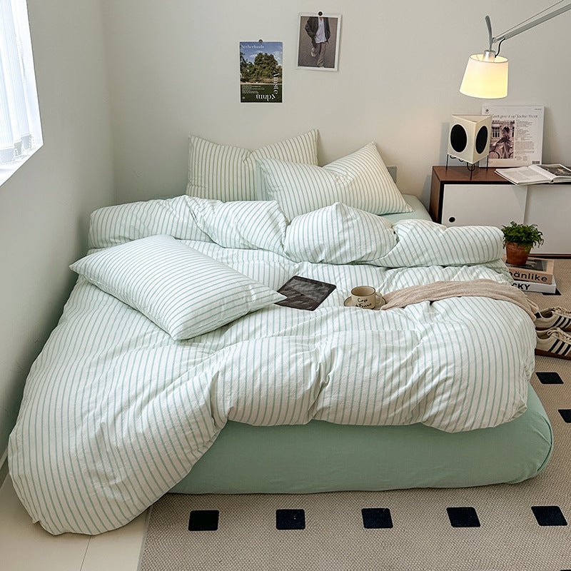 Cotton Yarn-dyed Washed Cotton Four-piece Set Full-cotton Fitted Sheet Non-printed Minimalist Bed Sheet Duvet Cover - pokema3e27fd010f06d80db81d8c2574d09efc
