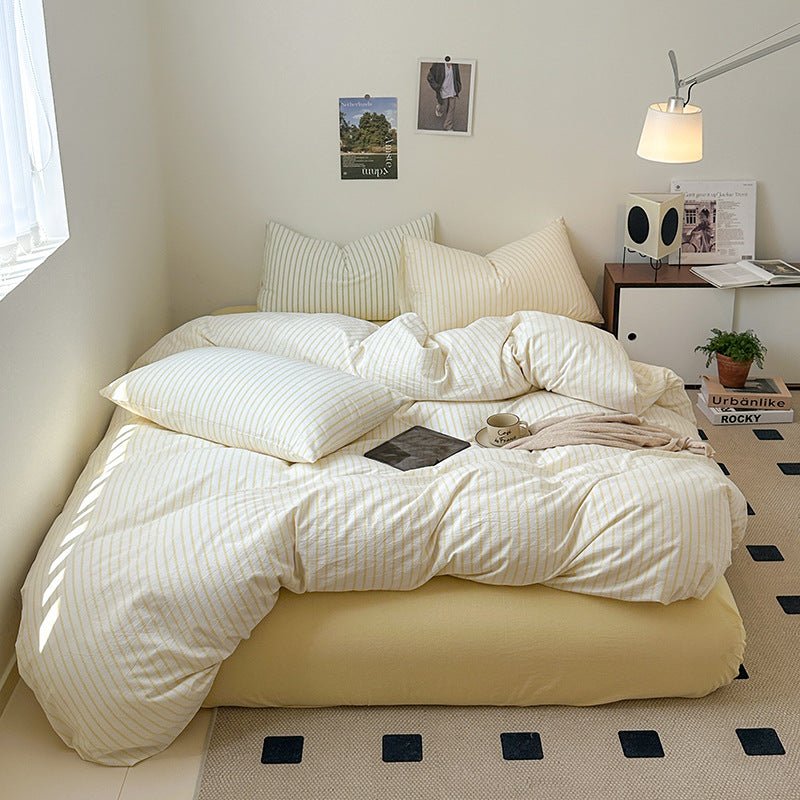 Cotton Yarn-dyed Washed Cotton Four-piece Set Full-cotton Fitted Sheet Non-printed Minimalist Bed Sheet Duvet Cover - pokemaff7a26d1414a39080b6fdd5848a08139