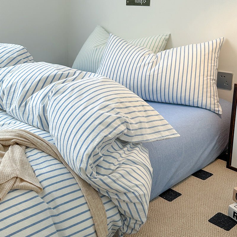 Cotton Yarn-dyed Washed Cotton Four-piece Set Full-cotton Fitted Sheet Non-printed Minimalist Bed Sheet Duvet Cover - pokemac5d163f84dc299f1a528432834900516