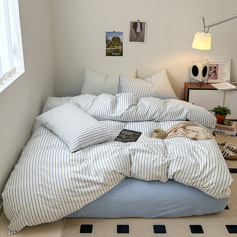 Cotton Yarn-dyed Washed Cotton Four-piece Set Full-cotton Fitted Sheet Non-printed Minimalist Bed Sheet Duvet Cover - pokema61e1dc51c1c8ed200bfc986583084036