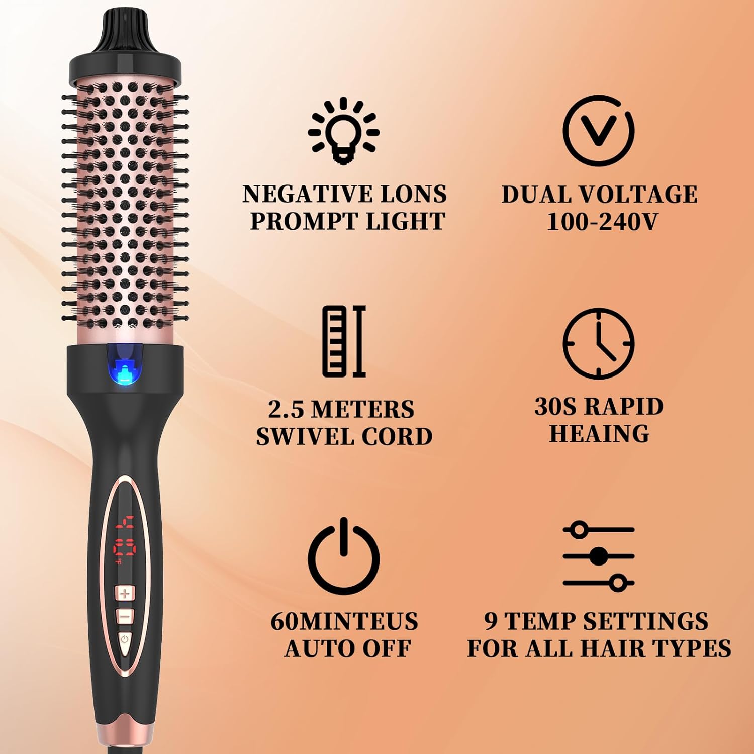 Curling Iron Thermal Brush 1.5 Inch Global Voltage Travel-Friendly with Digital Display Temperature Ceramic Tourmaline Ionic Quick Heated Round Bush Suitable for Medium and Long Hair - pokemaCurling Iron Thermal Brush 1.5 Inch Global Voltage Travel-Friendly with Digital Display Temperature Ceramic Tourmaline Ionic Quick Heated Round Bush Suitable for Medium and Long Hair