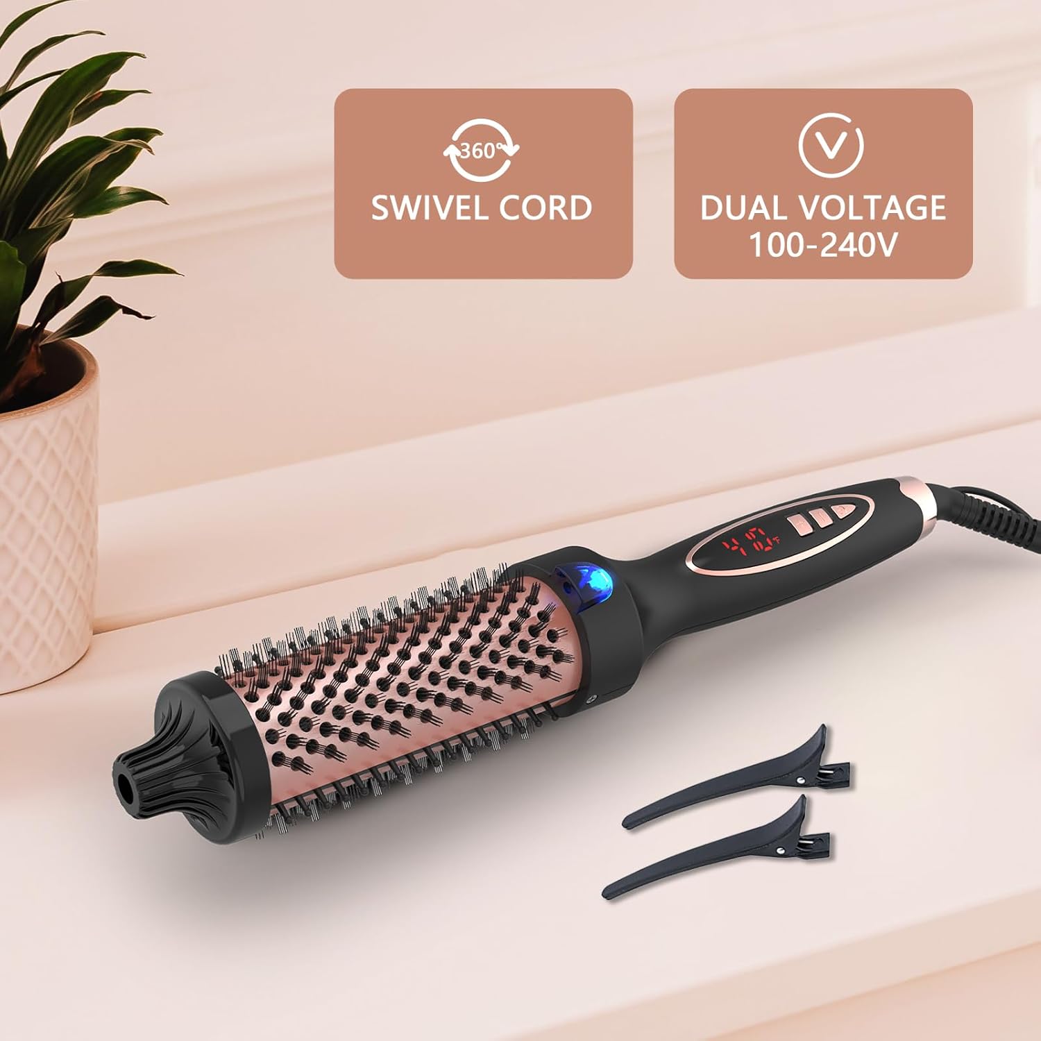 Curling Iron Thermal Brush 1.5 Inch Global Voltage Travel-Friendly with Digital Display Temperature Ceramic Tourmaline Ionic Quick Heated Round Bush Suitable for Medium and Long Hair - pokemaCurling Iron Thermal Brush 1.5 Inch Global Voltage Travel-Friendly with Digital Display Temperature Ceramic Tourmaline Ionic Quick Heated Round Bush Suitable for Medium and Long Hair