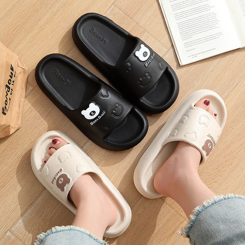 Cute Cartoon Bear Slippers For Women Summer Indoor Thick-soled Non-slip Floor Bathroom Home Slippers Men House Shoes - pokemaf8a6edc002761f3a72276ebf627d8c25