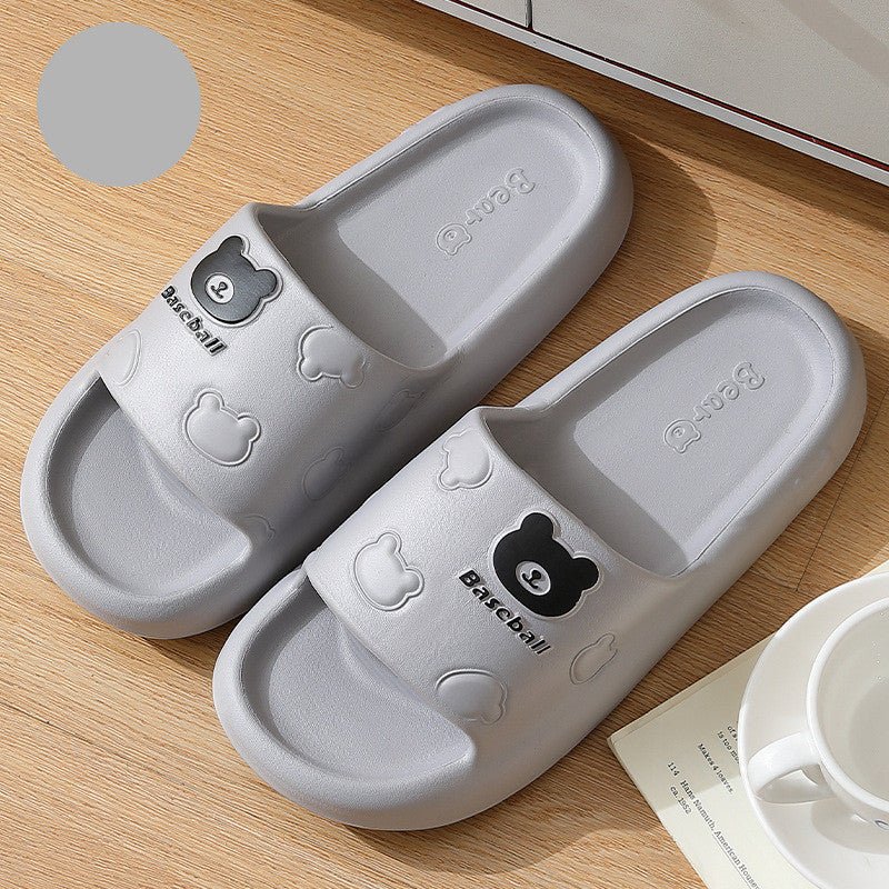 Cute Cartoon Bear Slippers For Women Summer Indoor Thick-soled Non-slip Floor Bathroom Home Slippers Men House Shoes - pokema4669c464c98de3634c2623087510ed60