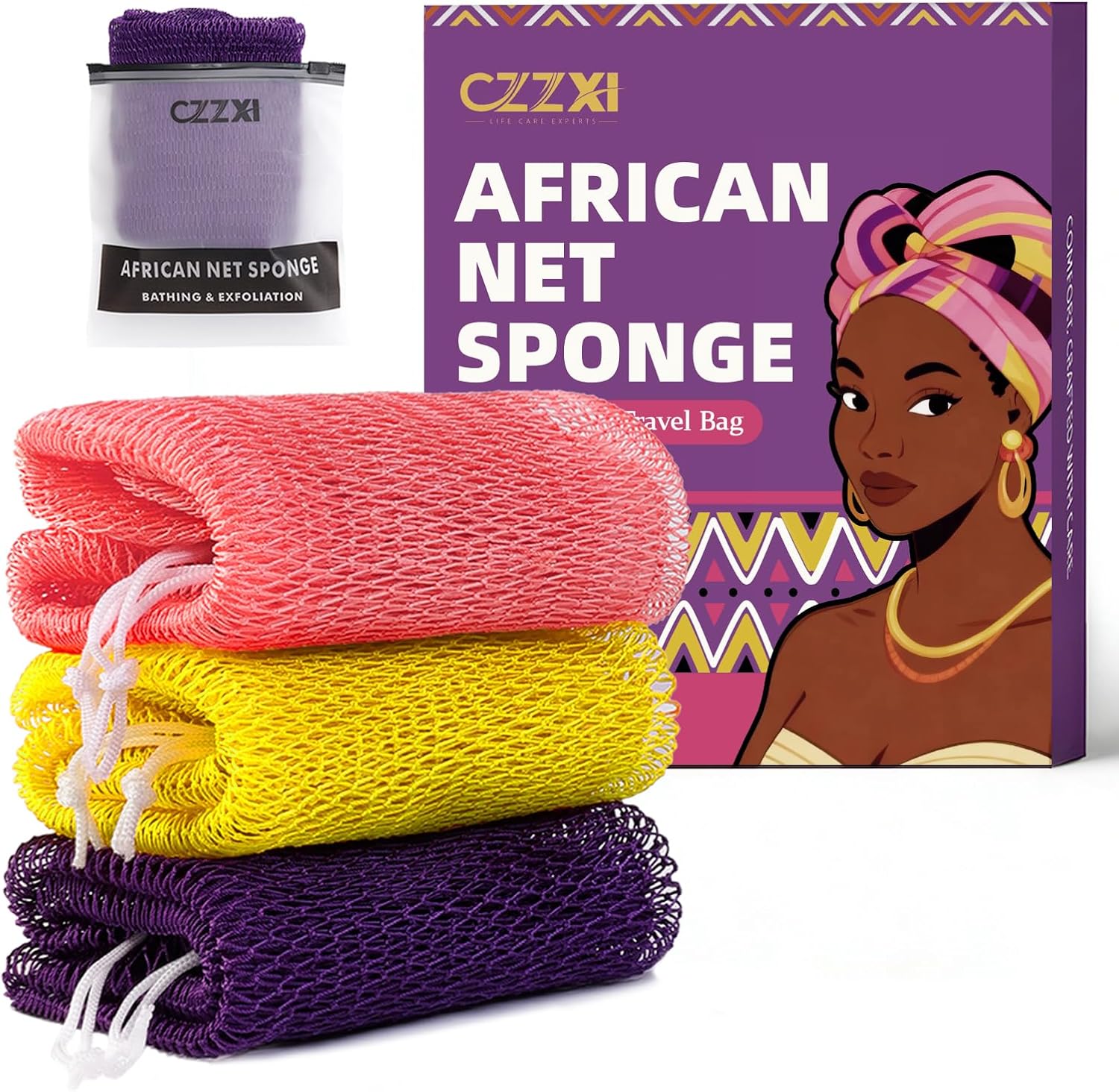 CZZXI 3-Pack African Net Sponge, Back Exfoliating Body Scrubber | Authentic African Net Sponge – Gentle Cleansing & Exfoliation for Back, Body, Men & Women. - pokemaCZZXI 3-Pack African Net Sponge, Back Exfoliating Body Scrubber | Authentic African Net Sponge – Gentle Cleansing & Exfoliation for Back, Body, Men & Women.