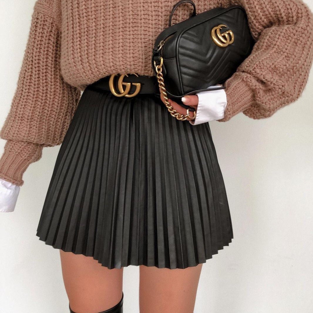 Draped Pleated Knitted Mini Skirts Women Winter Short Skirt - pokema5dcd418a3bd422033943829eb8370cac