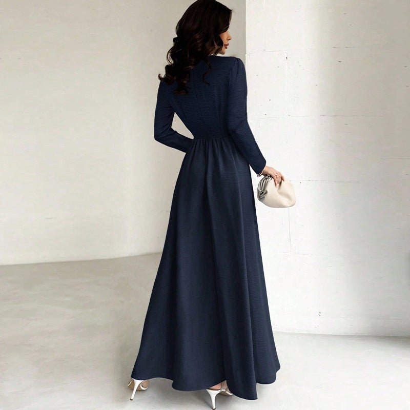 Elegant Long Sleeve Waist Cinching A Line Dress - pokemad166e9f984625ced3192a0d6a2c502a9