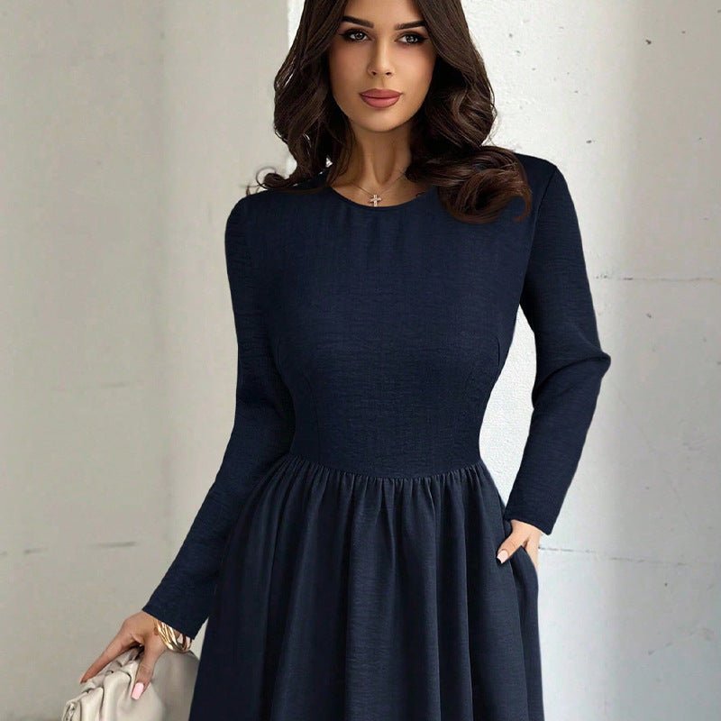 Elegant Long Sleeve Waist Cinching A Line Dress - pokemae57a75566b61636a07ec1b4d3194c603