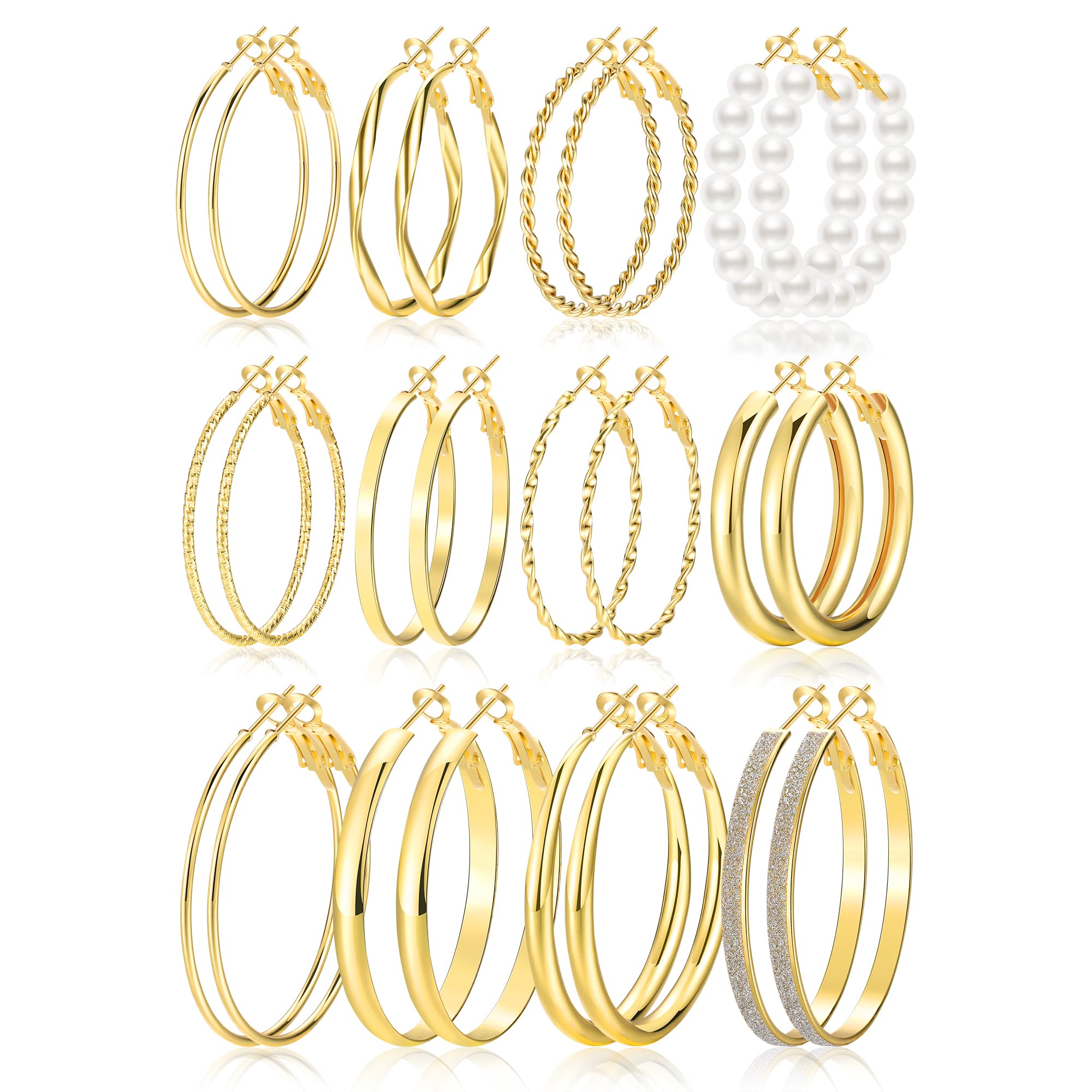 Ensemble de boucles d'oreilles créoles en or pour femme, 12 paires - Hypoallergénique - Grandes/épaisses et fines - Boucles d'oreilles en or en forme de boucle pour bijoux - Cadeau - 40 mm/50 mm - pokemaEnsemble de boucles d'oreilles créoles en or pour femme, 12 paires - Hypoallergénique - Grandes/épaisses et fines - Boucles d'oreilles en or en forme de boucle pour bijoux - Cadeau - 40 mm/50 mm