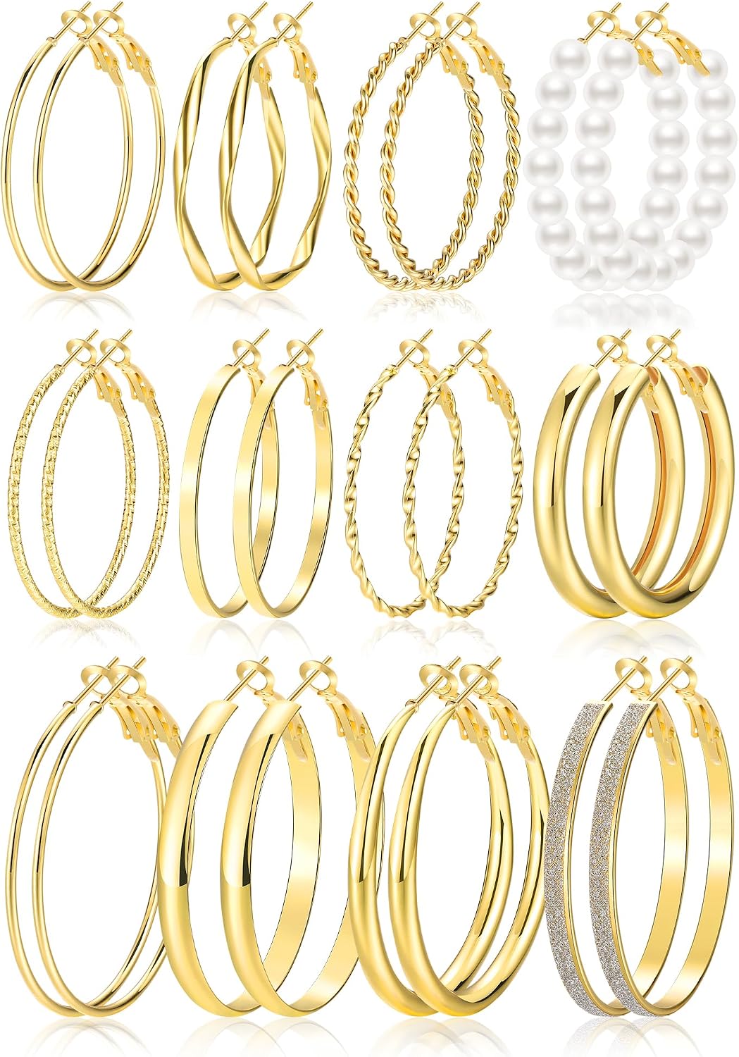 Ensemble de boucles d'oreilles créoles en or pour femme, 12 paires - Hypoallergénique - Grandes/épaisses et fines - Boucles d'oreilles en or en forme de boucle pour bijoux - Cadeau - 40 mm/50 mm - pokemaEnsemble de boucles d'oreilles créoles en or pour femme, 12 paires - Hypoallergénique - Grandes/épaisses et fines - Boucles d'oreilles en or en forme de boucle pour bijoux - Cadeau - 40 mm/50 mm
