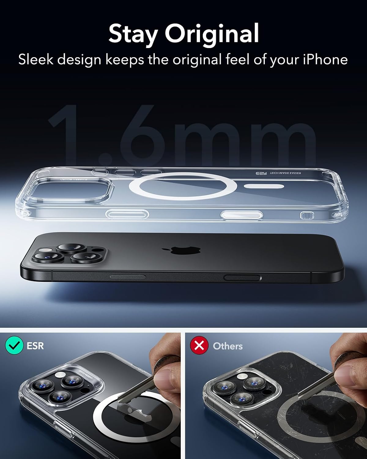 ESR for iPhone 16 Pro Max Case, Camera Control Capture Button, Compatible with MagSafe, Shockproof Military-Grade Protection, Phone Case for iPhone 16 Pro Max, Classic Hybrid Case(HaloLock), Clear - pokemaESR for iPhone 16 Pro Max Case, Camera Control Capture Button, Compatible with MagSafe, Shockproof Military-Grade Protection, Phone Case for iPhone 16 Pro Max, Classic Hybrid Case(HaloLock), Clear