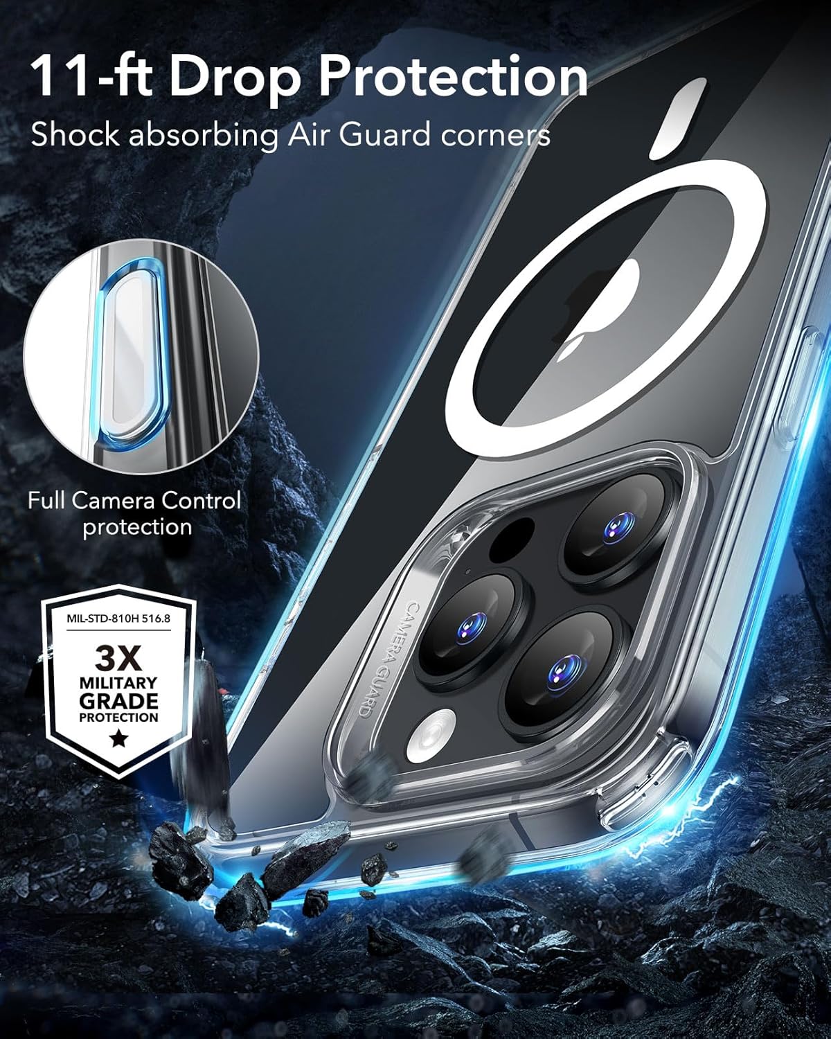 ESR for iPhone 16 Pro Max Case, Camera Control Capture Button, Compatible with MagSafe, Shockproof Military-Grade Protection, Phone Case for iPhone 16 Pro Max, Classic Hybrid Case(HaloLock), Clear - pokemaESR for iPhone 16 Pro Max Case, Camera Control Capture Button, Compatible with MagSafe, Shockproof Military-Grade Protection, Phone Case for iPhone 16 Pro Max, Classic Hybrid Case(HaloLock), Clear