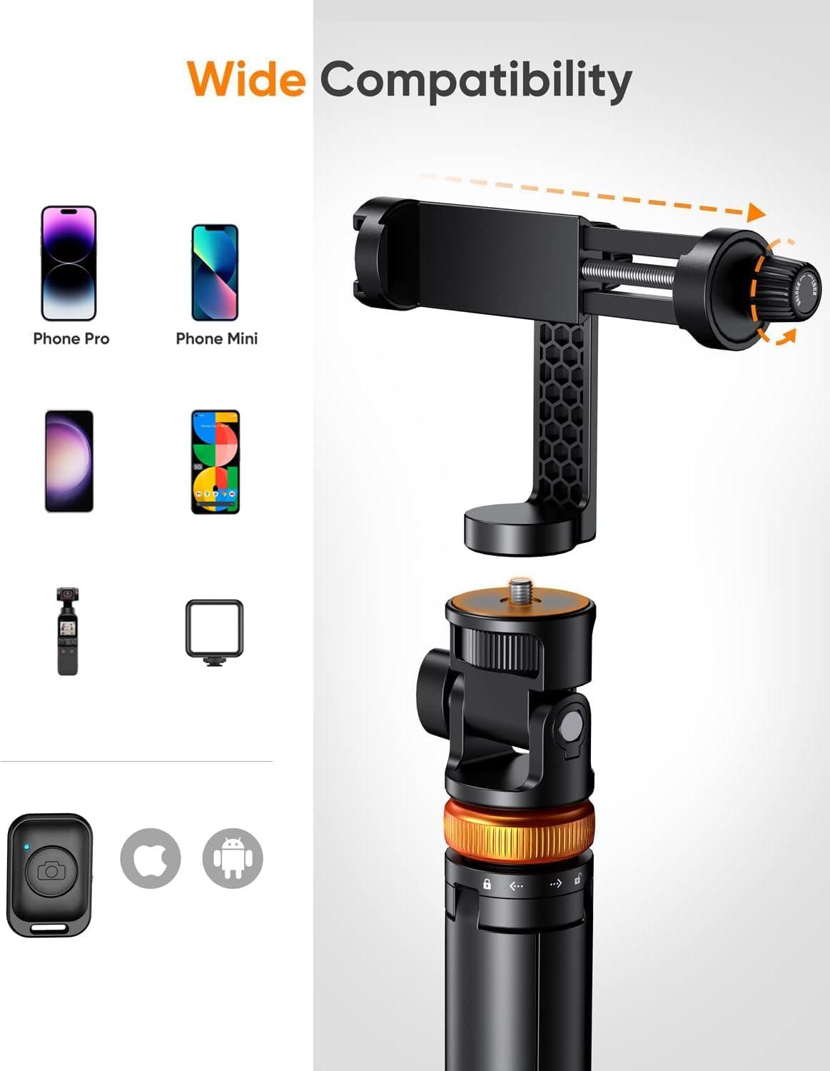 EUCOS 62" Phone Tripod, Tripod for iPhone & Selfie Stick with Remote, Extendable Cell Phone Stand & Travel Tripod, Solidest Tripod for Phone Compatible with iPhone/Android - pokemaEUCOS 62" Phone Tripod, Tripod for iPhone & Selfie Stick with Remote, Extendable Cell Phone Stand & Travel Tripod, Solidest Tripod for Phone Compatible with iPhone/Android