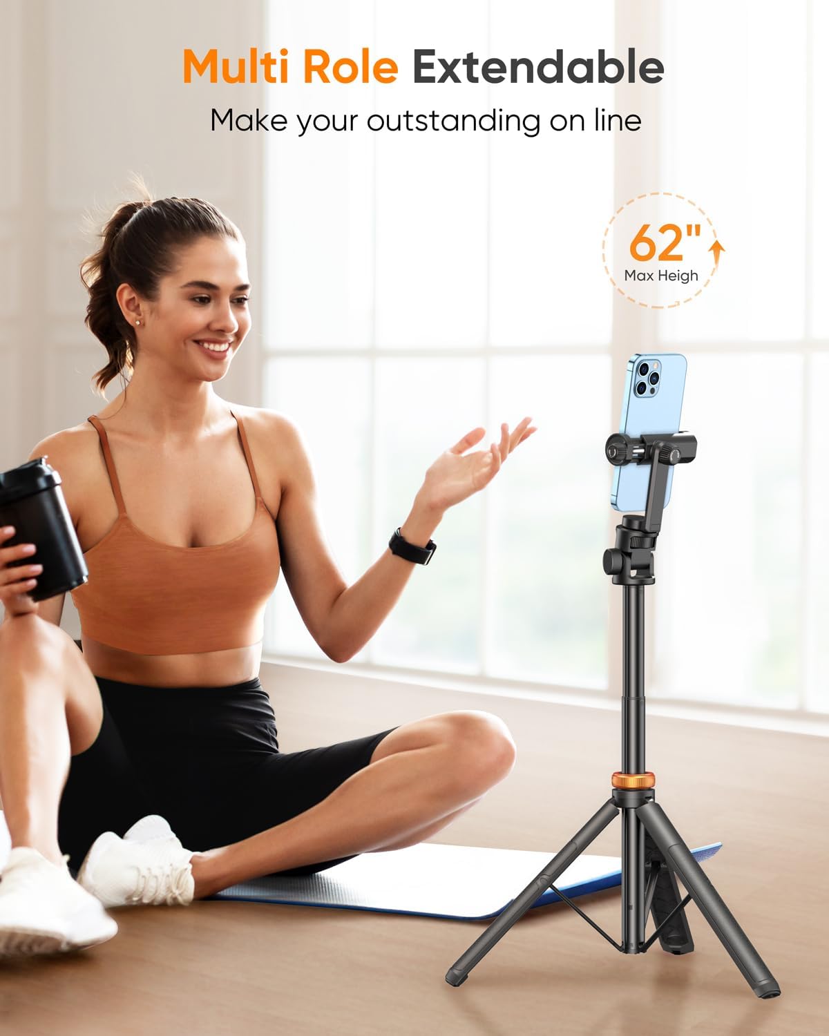 EUCOS 62" Phone Tripod, Tripod for iPhone & Selfie Stick with Remote, Extendable Cell Phone Stand & Travel Tripod, Solidest Tripod for Phone Compatible with iPhone/Android - pokemaEUCOS 62" Phone Tripod, Tripod for iPhone & Selfie Stick with Remote, Extendable Cell Phone Stand & Travel Tripod, Solidest Tripod for Phone Compatible with iPhone/Android