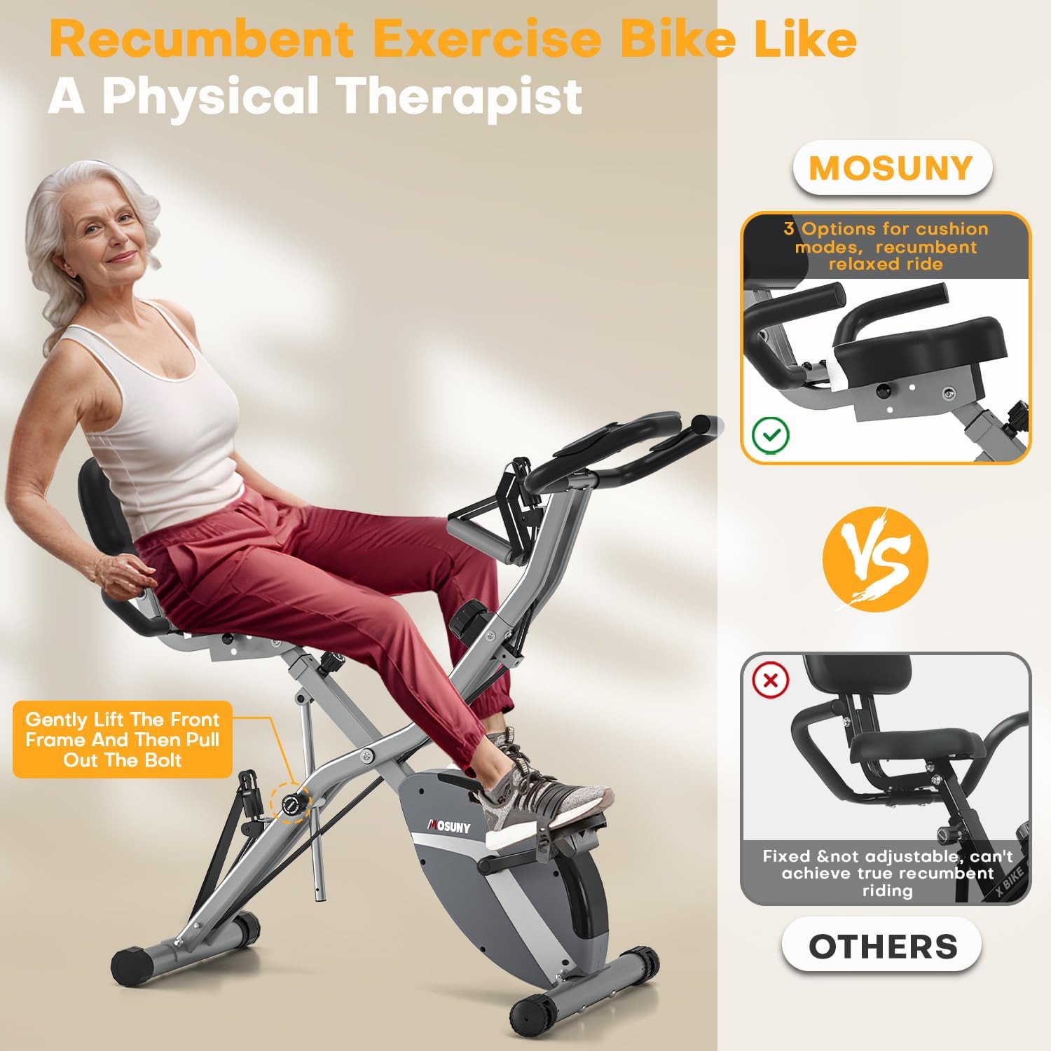 Exercise Bike, MOSUNY 5-in-1 Stationary Bike With 10DB Super-Silent, Folding Exercise Bike with 16-Level Adjustable Magnetic Resistance, 350 LBS Indoor Cycling Bike For Home Workout - pokemaExercise Bike, MOSUNY 5-in-1 Stationary Bike With 10DB Super-Silent, Folding Exercise Bike with 16-Level Adjustable Magnetic Resistance, 350 LBS Indoor Cycling Bike For Home Workout