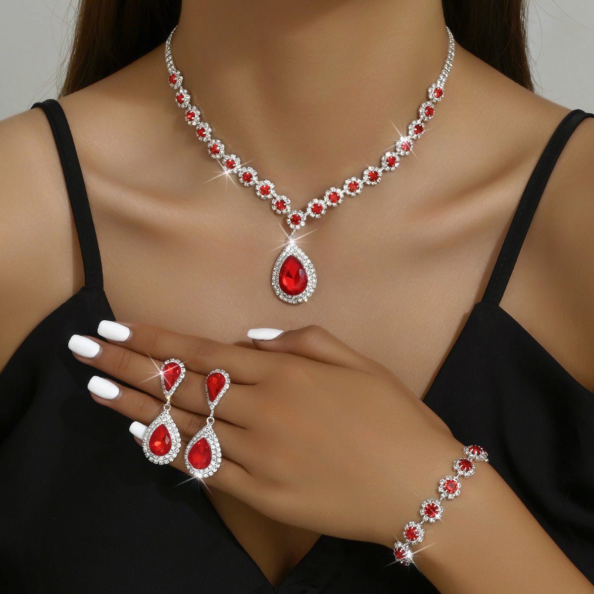 Fashion Jewelry Bridal Jewelry Suit Necklace Ear Stud Bracelet Three-piece Set - pokemaca22c18a6b6d636464d6241324e29614